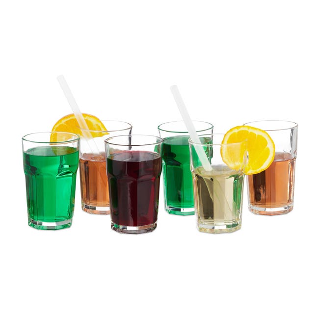HOME DECO FACTORY Set Di 6 Bicchieri A Strisce Con Bordo Dorato, Capacità 35 Cl, Per Acqua, Succhi, Cocktail, Design Elegante