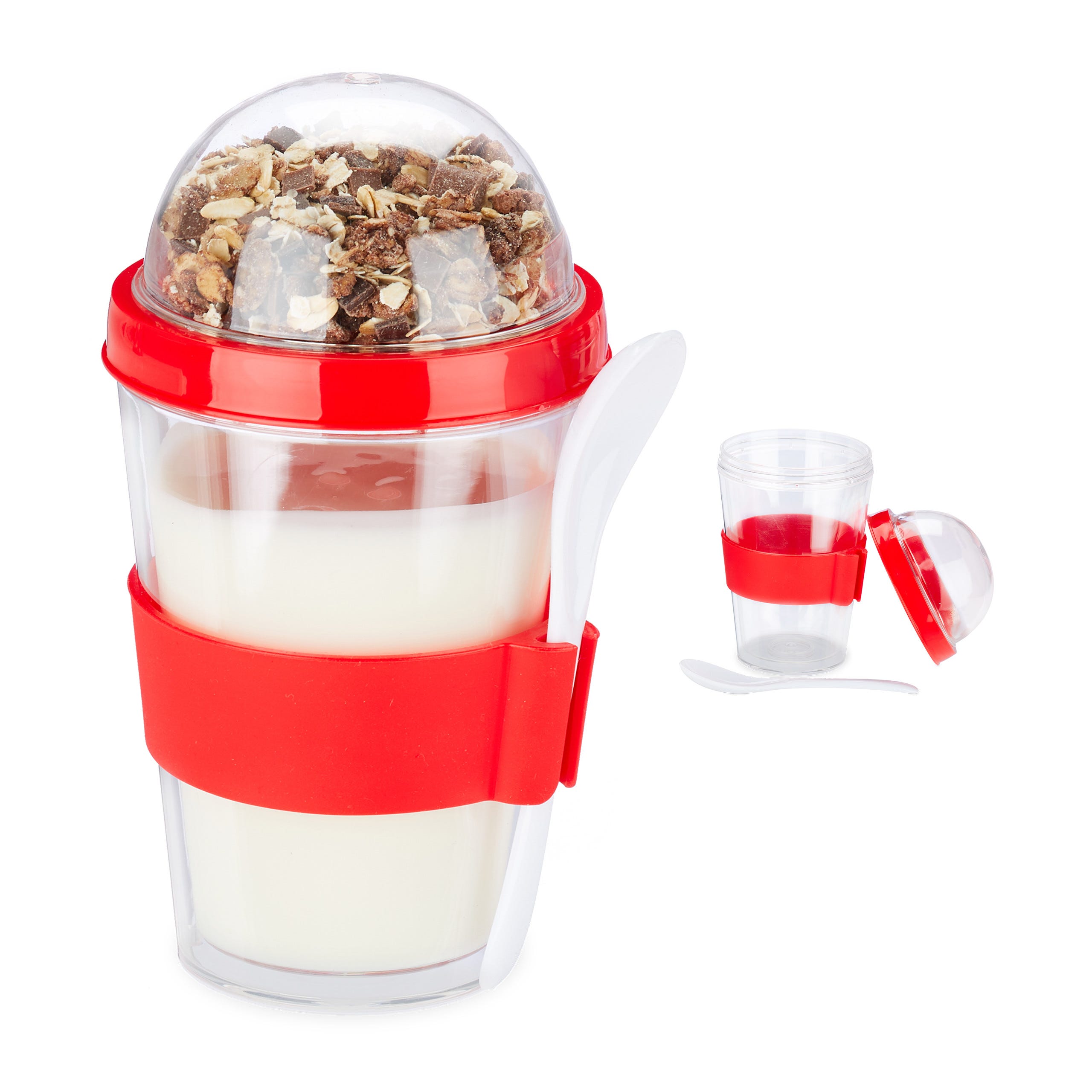 Relaxdays Tazza Cereali To-Go, Double Pack, Set da 2 Bicchieri Contenitore  Yogurt & Cereali, HxD 16x8 cm, color grigio