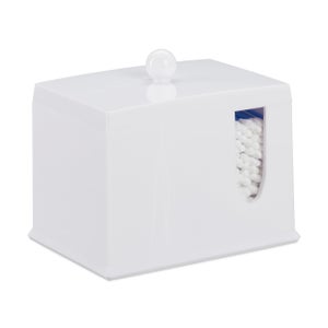 Boite de rangement pour salle de bain pour coton et coton-tige avec  couvercle blackflora Couleur blanc Atmosphera