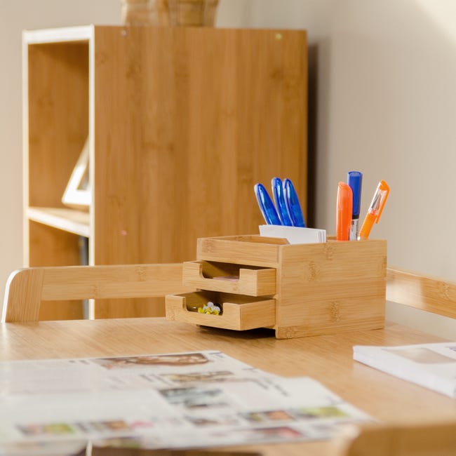 Organisateur de stylos en bois avec tiroir, porte-crayons
