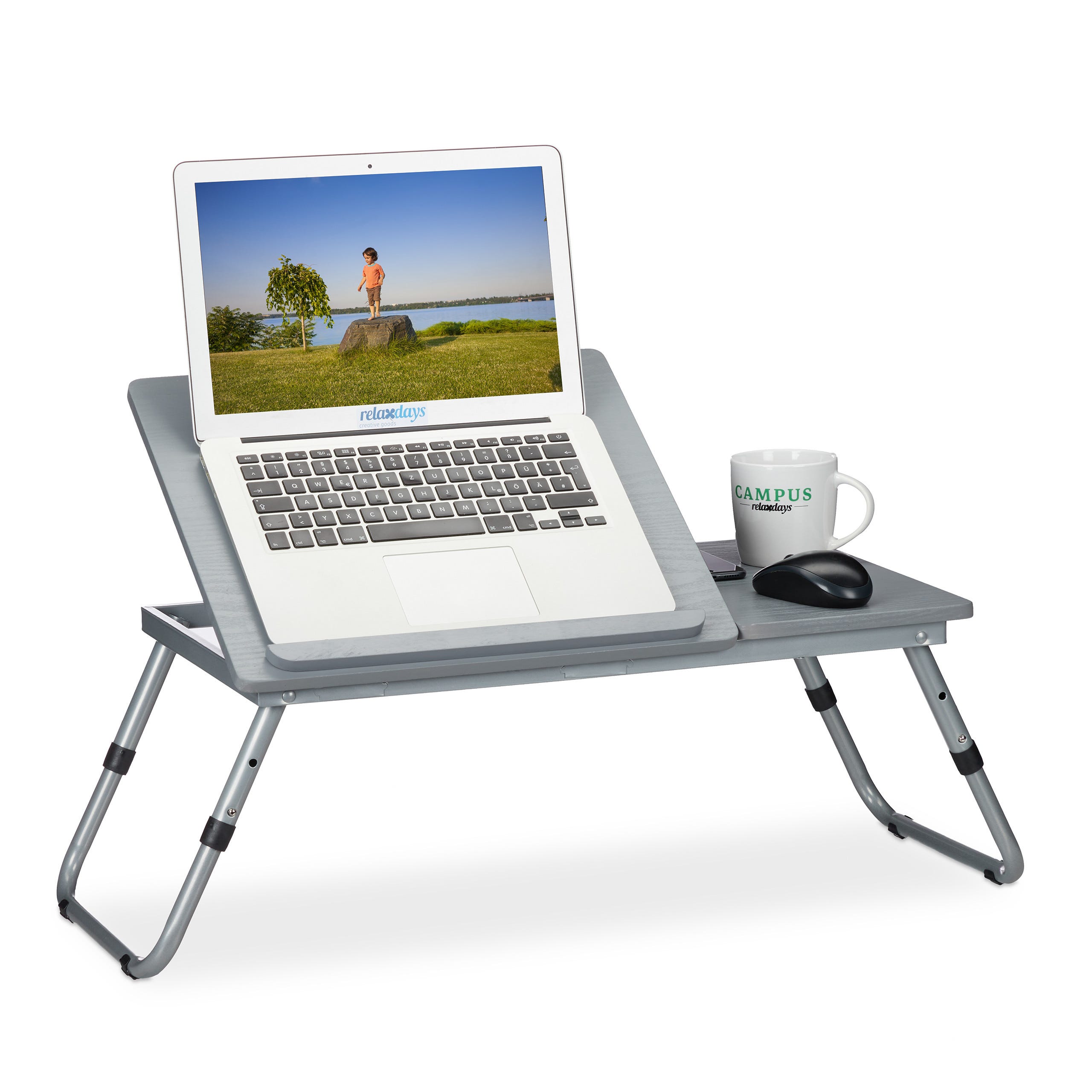 Relaxdays Tavolino da Letto Porta PC, Regolabile, Tavolo per Portatile  Pieghevole, Laptop & Tablet, 44x73x34,5 cm,Grigio