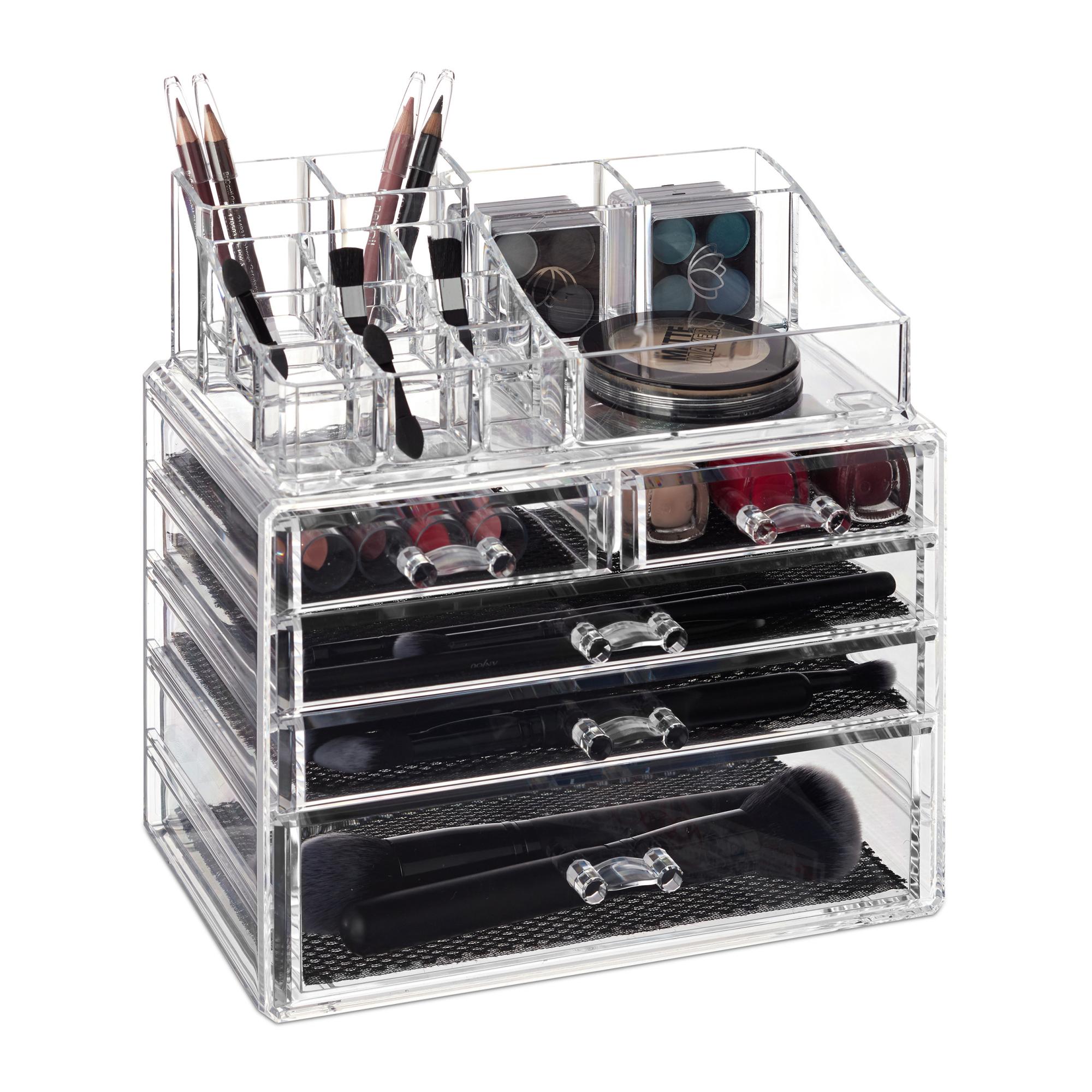 transparent Relaxdays Boîte rangement maquillage Make up organisateur cosmétiques tiroirs compartiments 