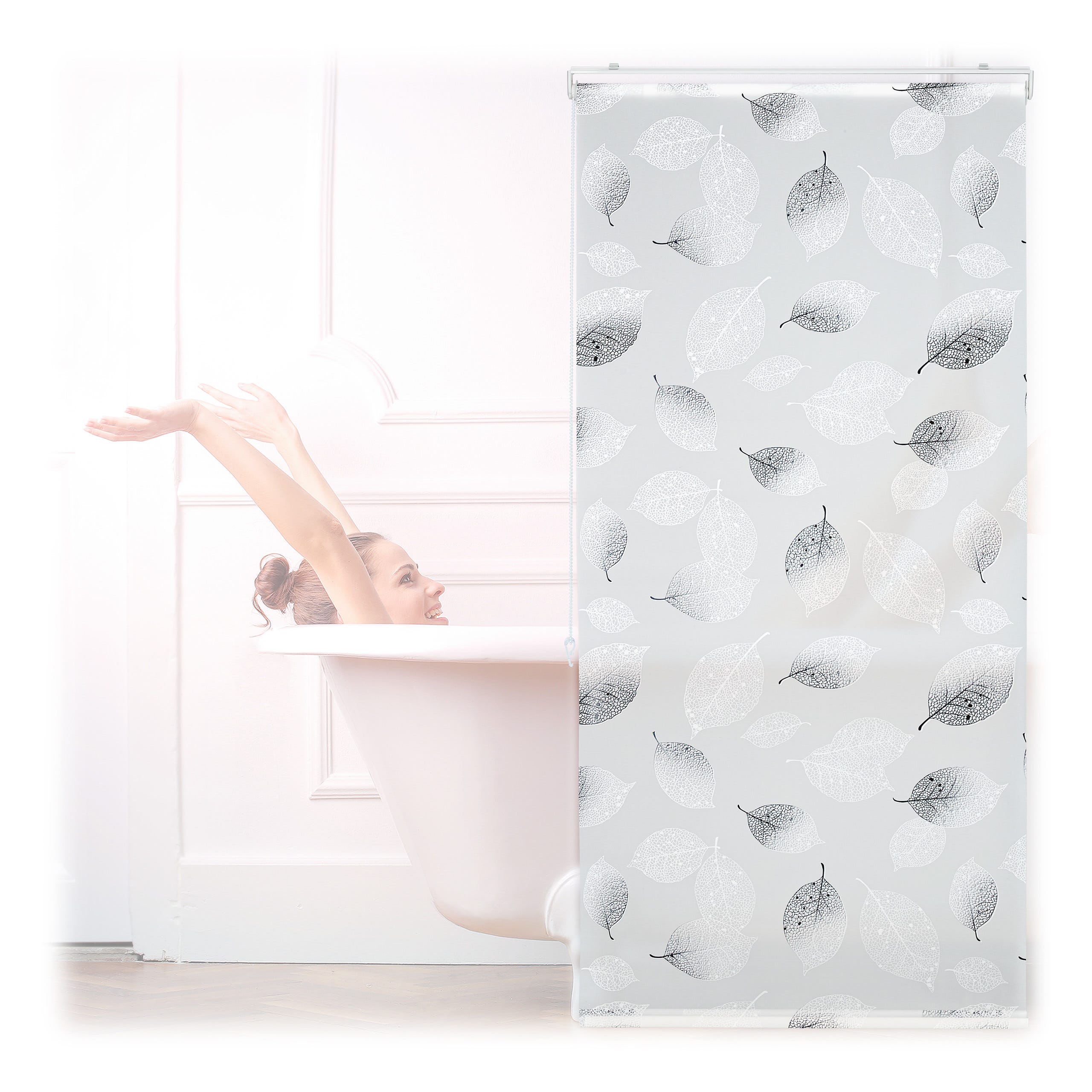 Relaxdays Store de baignoire, 80 x 240 cm, rideau de douche avec chaine,  montage flexible, salle de bain, noir-blanc