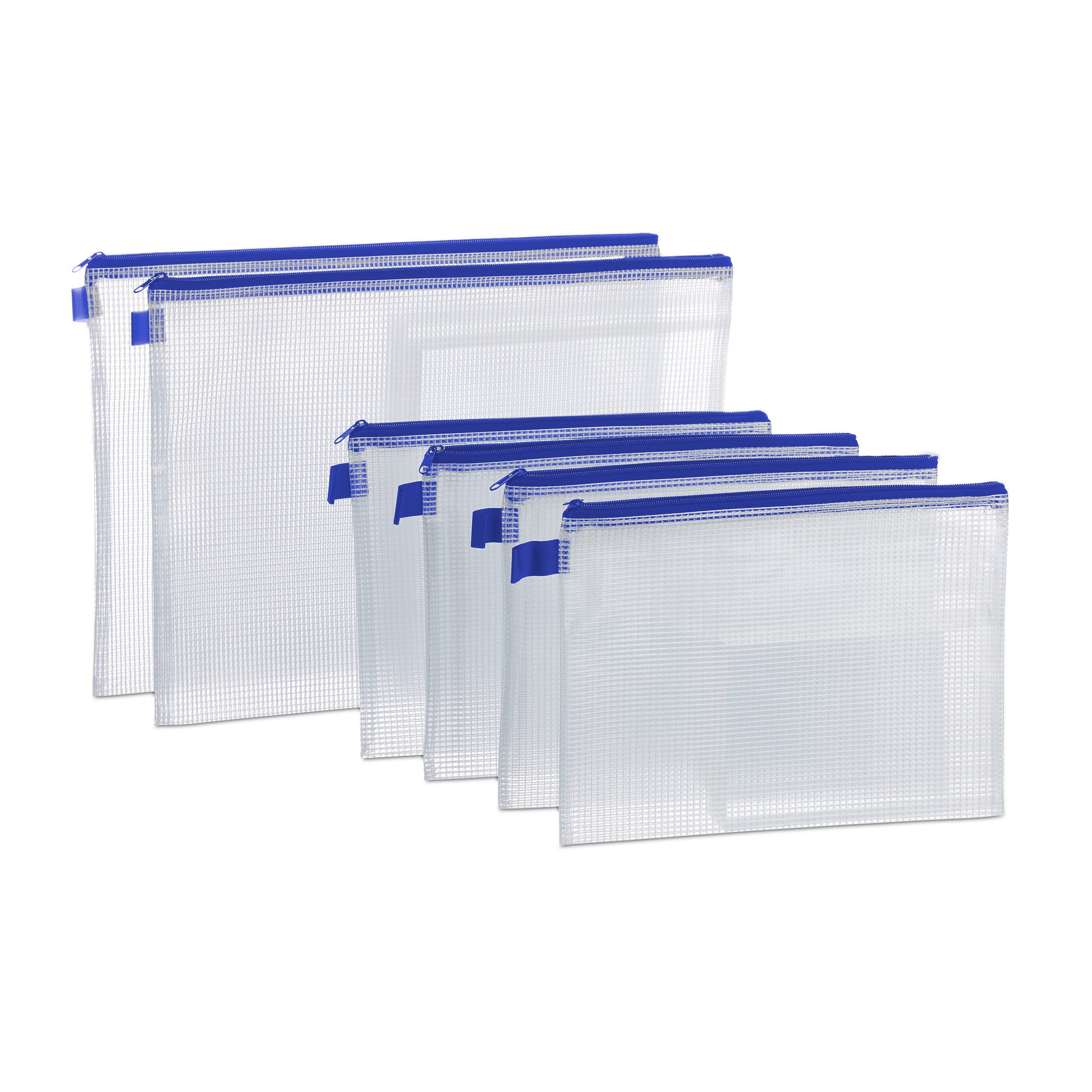Relaxdays Chemise document transparente pochette fermeture éclaire porte- document bureau A4 A5 6 pièces, bleu