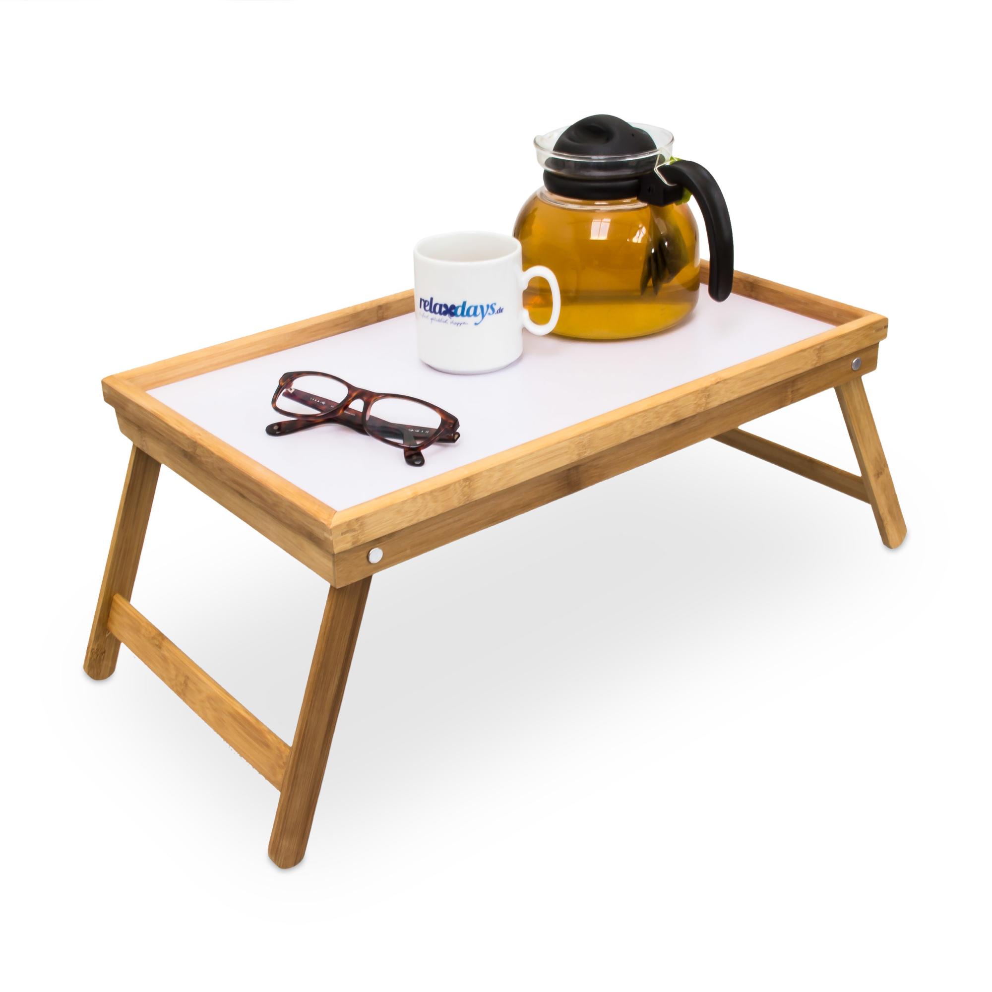 tavolino per Colazione a Letto DlandHome Vassoio da Letto in bambù 53 x 30 x 24 cm con Gambe Pieghevoli & Maniglie 