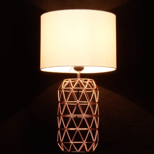 Relaxdays Lampe de chevet tactile, douille E27, réglable, abat-jour en  tissu, H x D : env. 40 x 29 cm, cuivre/blanc