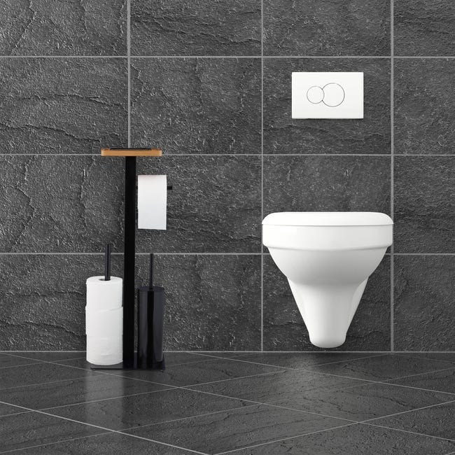 Relaxdays Ensemble Porte Papier Toilettes Porte Brosse WC Sur Pied  Distributeur de Papier SDB Bambou 82x36x21cm