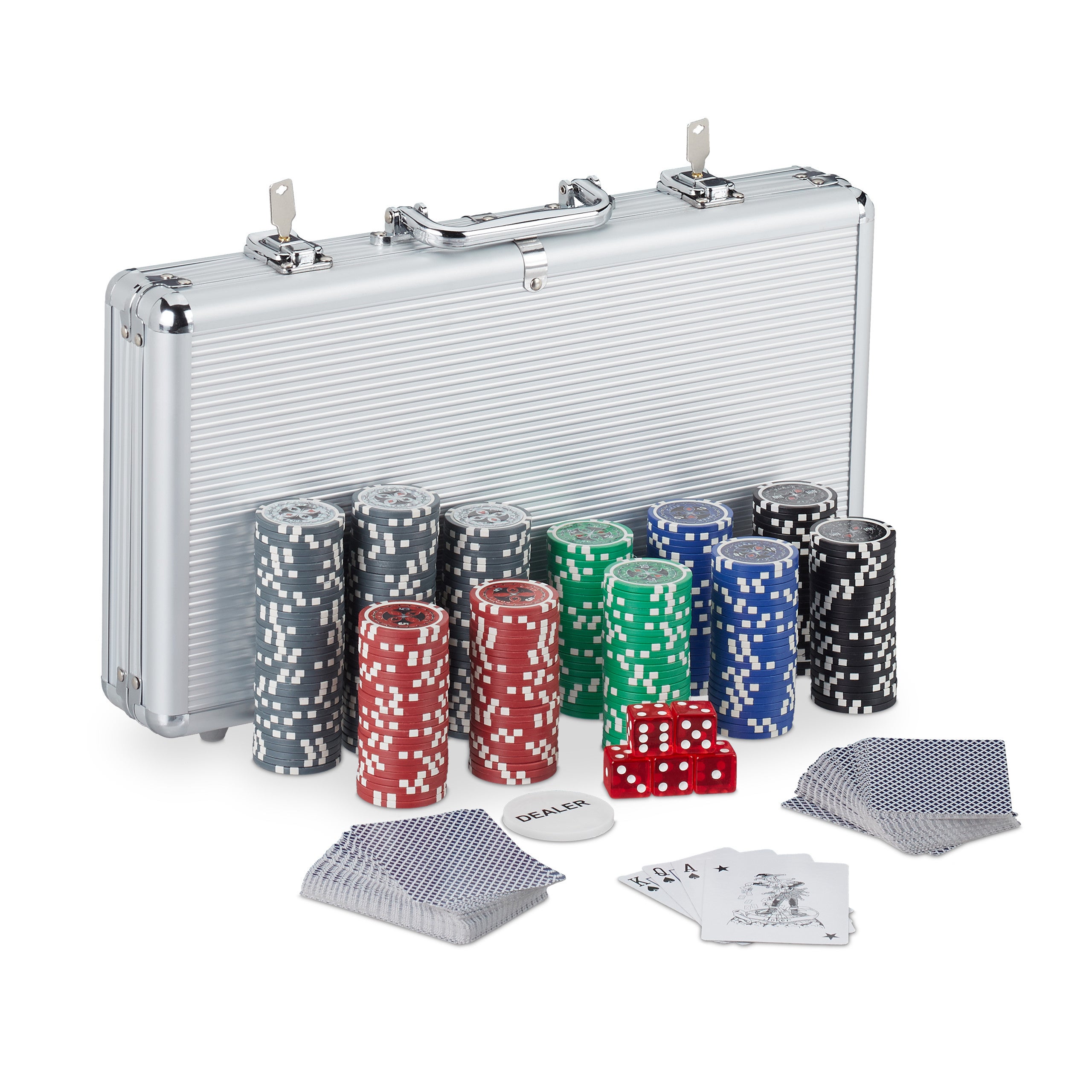 300 Chips Laser Dealer 5 Dadi Alluminio Relaxdays Valigetta Poker 2 Mazzi di Carte Nero Richiudibile & Portatile 10031552 Colore 