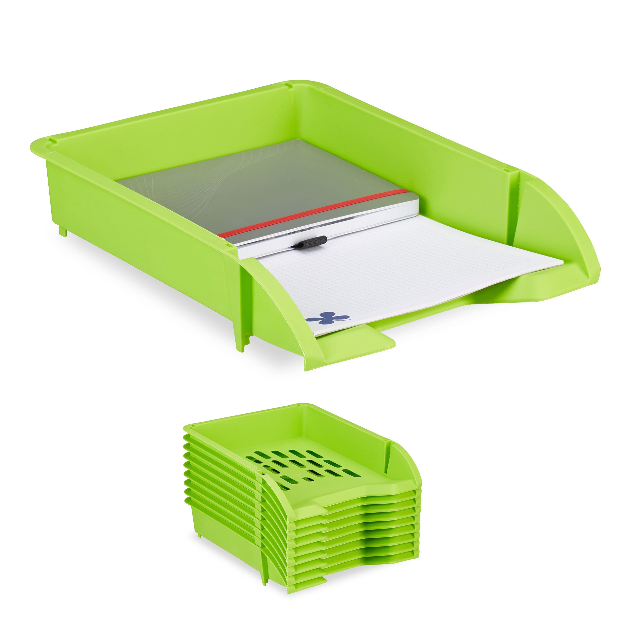 Relaxdays Compartiments rangement empilables, Set de 10, Papier DIN A4,  Bureau, Rangement documents plastique, vert