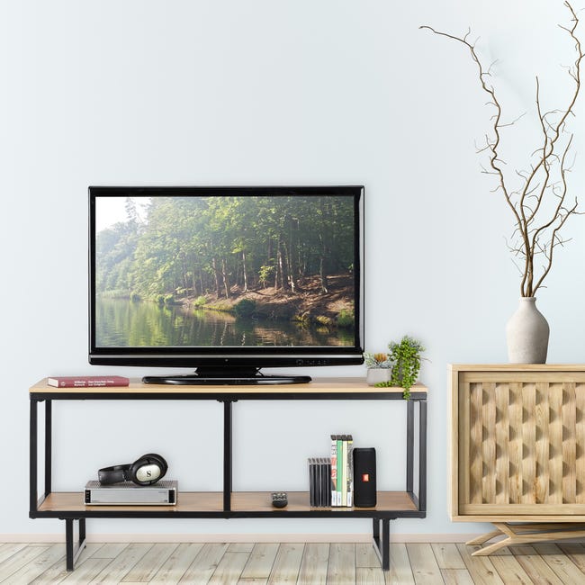 Relaxdays Meuble TV style industriel, effet bois, cadre métallique