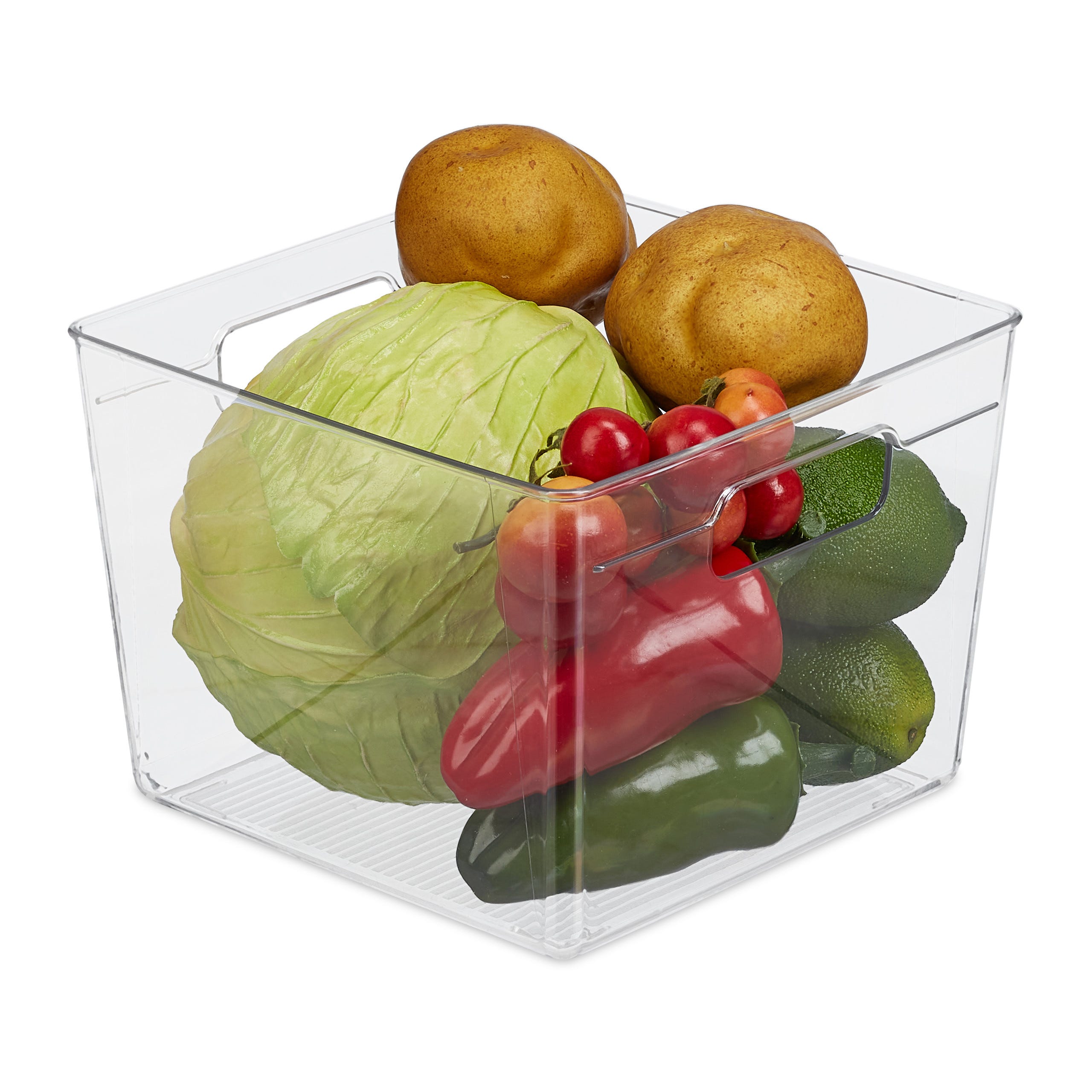 Relaxdays Rangement frigo, organisateur cuisine, aliments, boîte avec  poignées, HxLxP : 15,5 x 21 x 21 cm, transparent