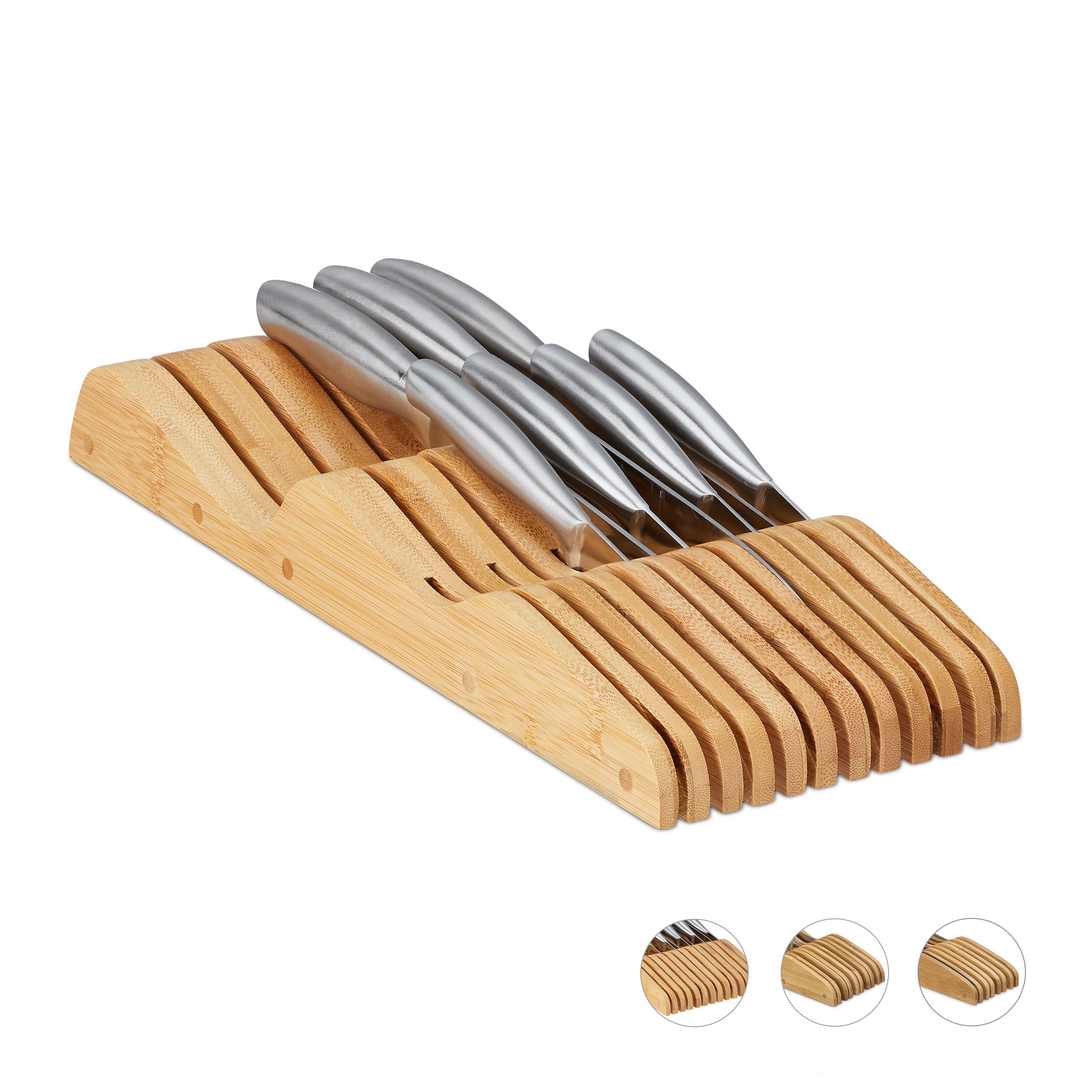 Relaxdays Porte-couteaux, pour 11, tiroir, vide, à poser, plat, en bambou  naturel, HLP: 5 x 14,5 x 40 cm, couleur nature