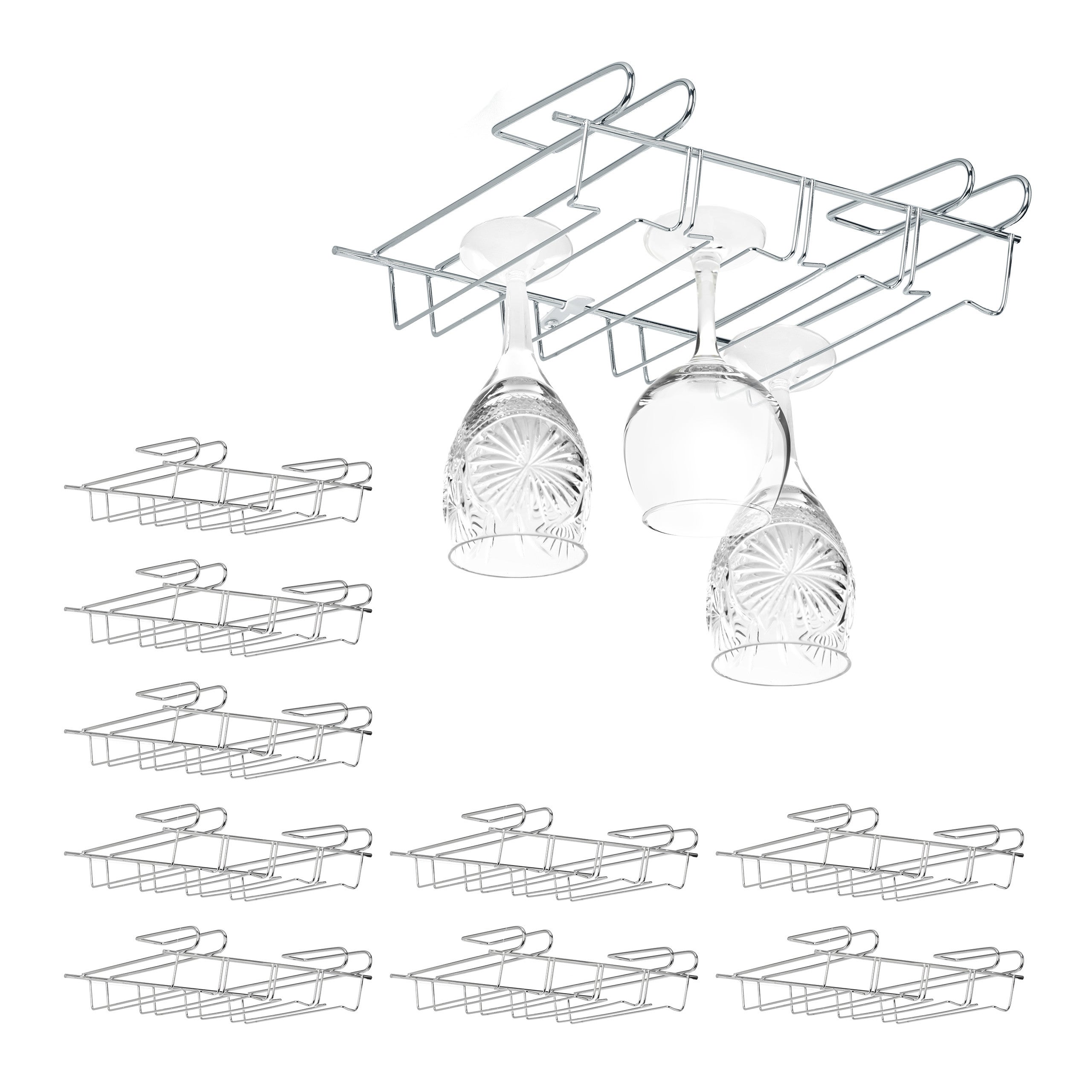 Relaxdays Porta Calici, per 12 Bicchieri con Stelo, Bar e Cucina, Binari  Portacalici in Metallo, 8,5x34,5x26cm, Argento