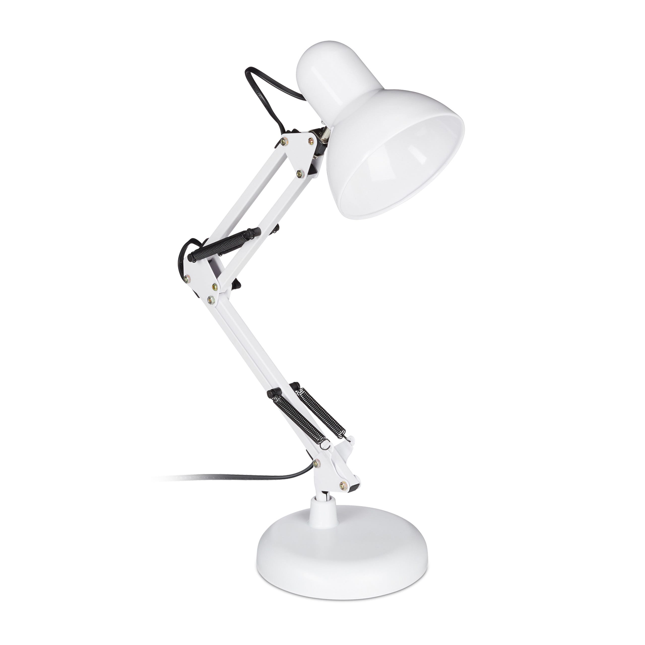 Relaxdays Lampe bureau retro, bras articulé flexible,Veilleuse lecture  Bureau, métal, E27, HlP: 50x27x15 cm,blanche