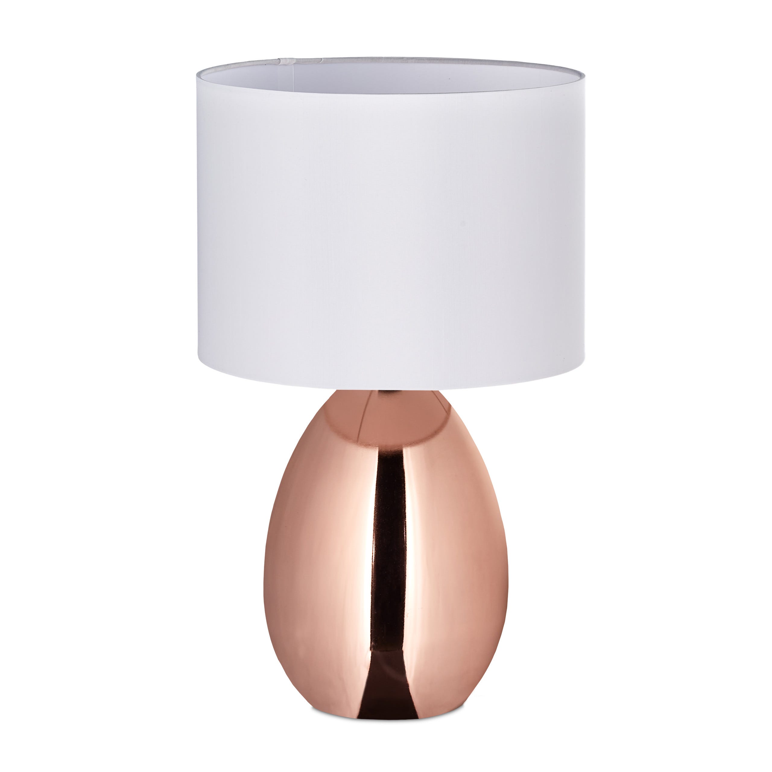 Relaxdays Lampe de chevet tactile, moderne, HxD 49 x 30 cm, E14, lumière de  table avec abat-jour en tissu, cuivre/blanc