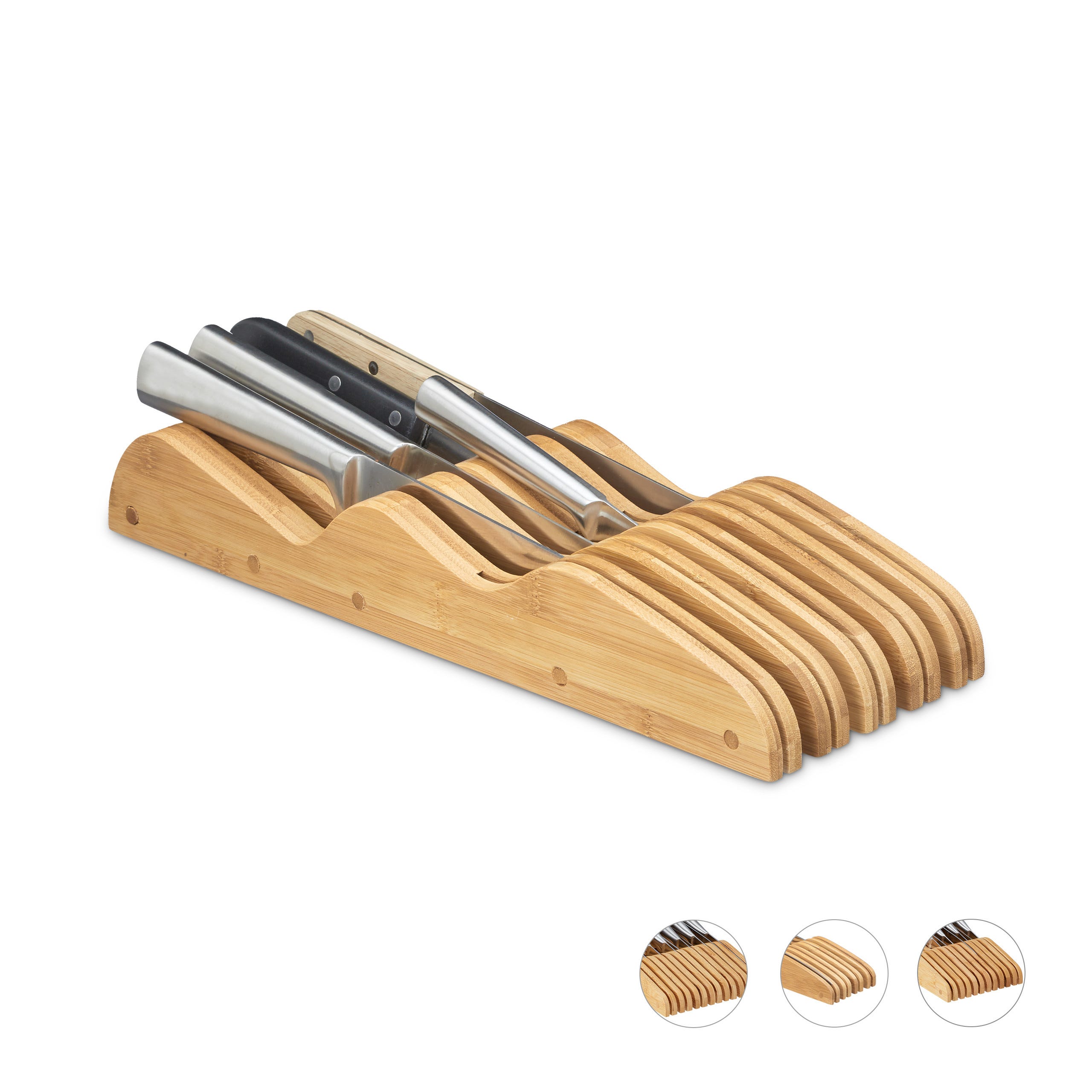 Relaxdays Ceppo porta-coltelli in bambù portaposate da cassetto