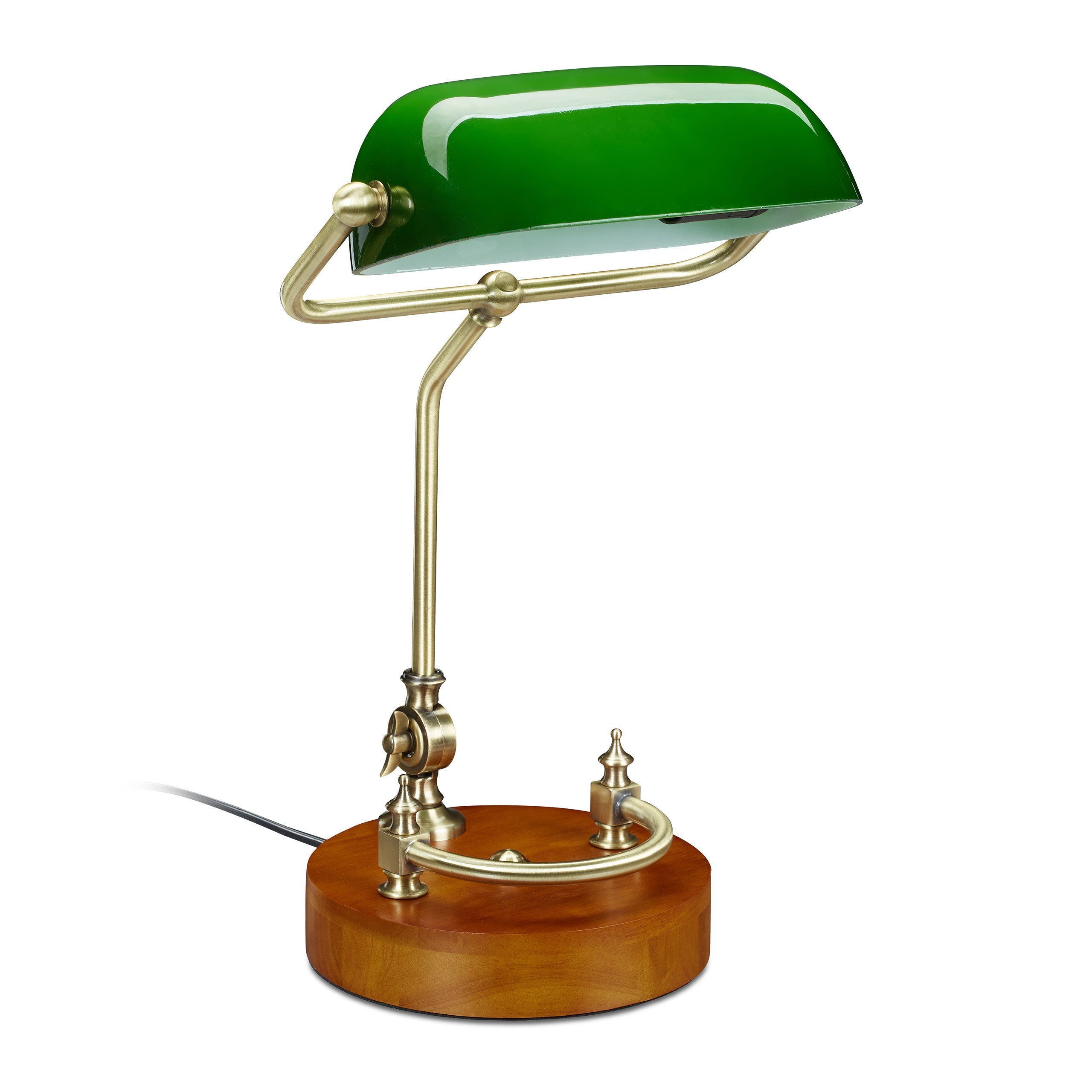 Les banquiers lampe vert avec holzfuß laiton-Optik années 30er Lampe De Bureau Inclinable 