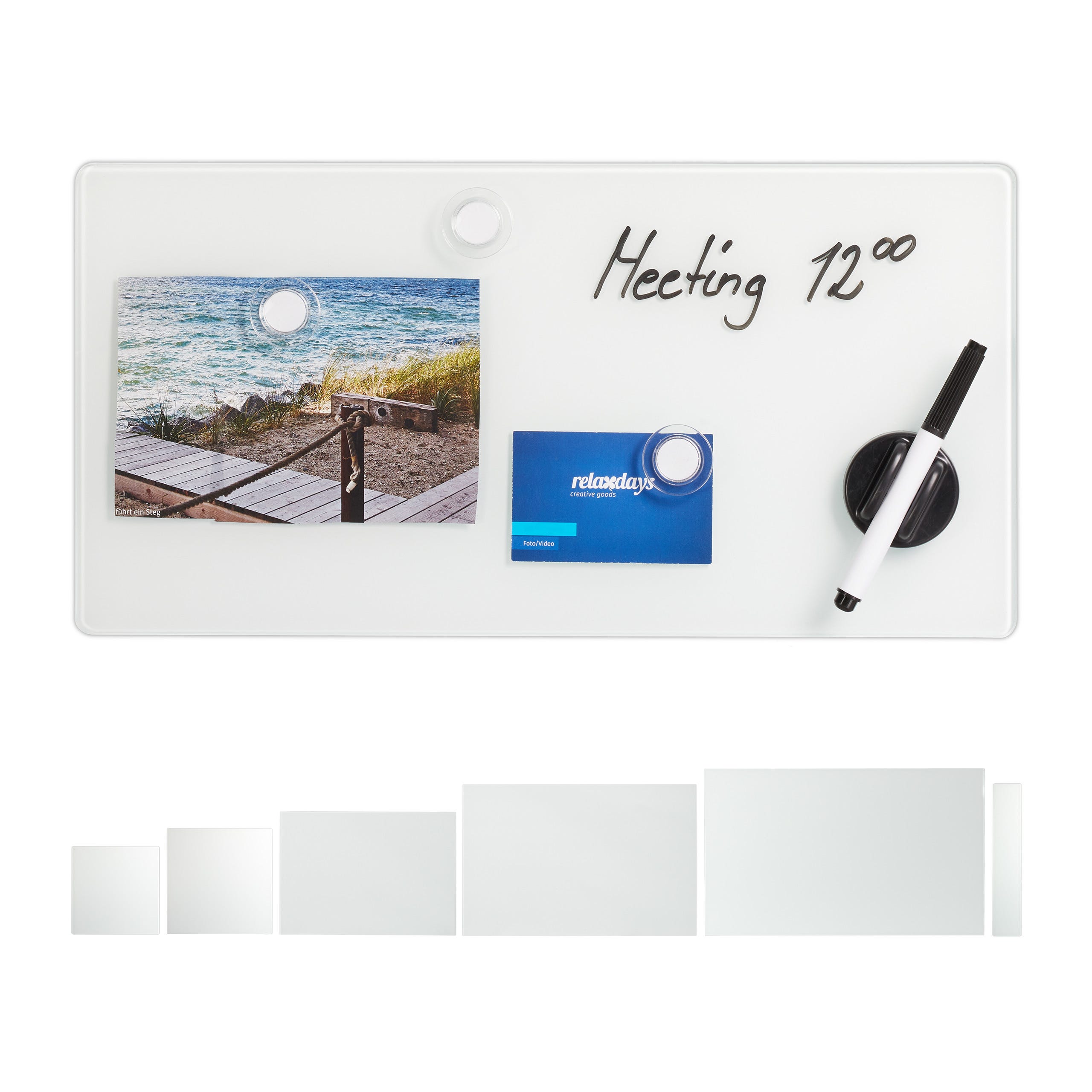 Relaxdays Tableau mémo magnétique, Verre Protecteur, Panneau Pense-bête, 3  aimants, 20 x40 cm, blanc