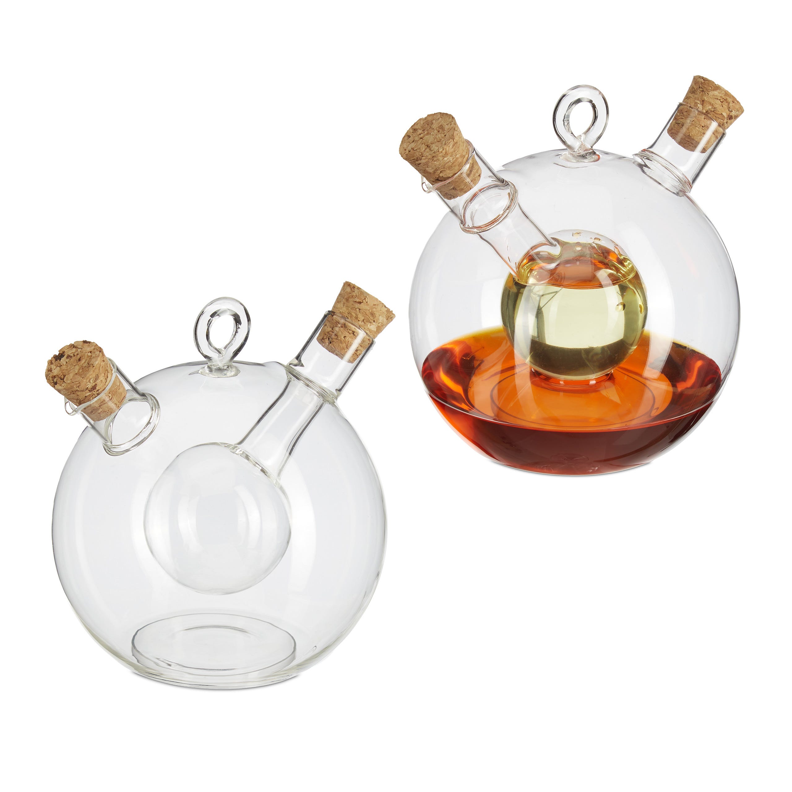 2x Porta Olio e Aceto, 2in1, Bottiglie con Tappo in Sughero, Ampolla  Doppia, 375 ml e 50 ml, vetro, trasparente