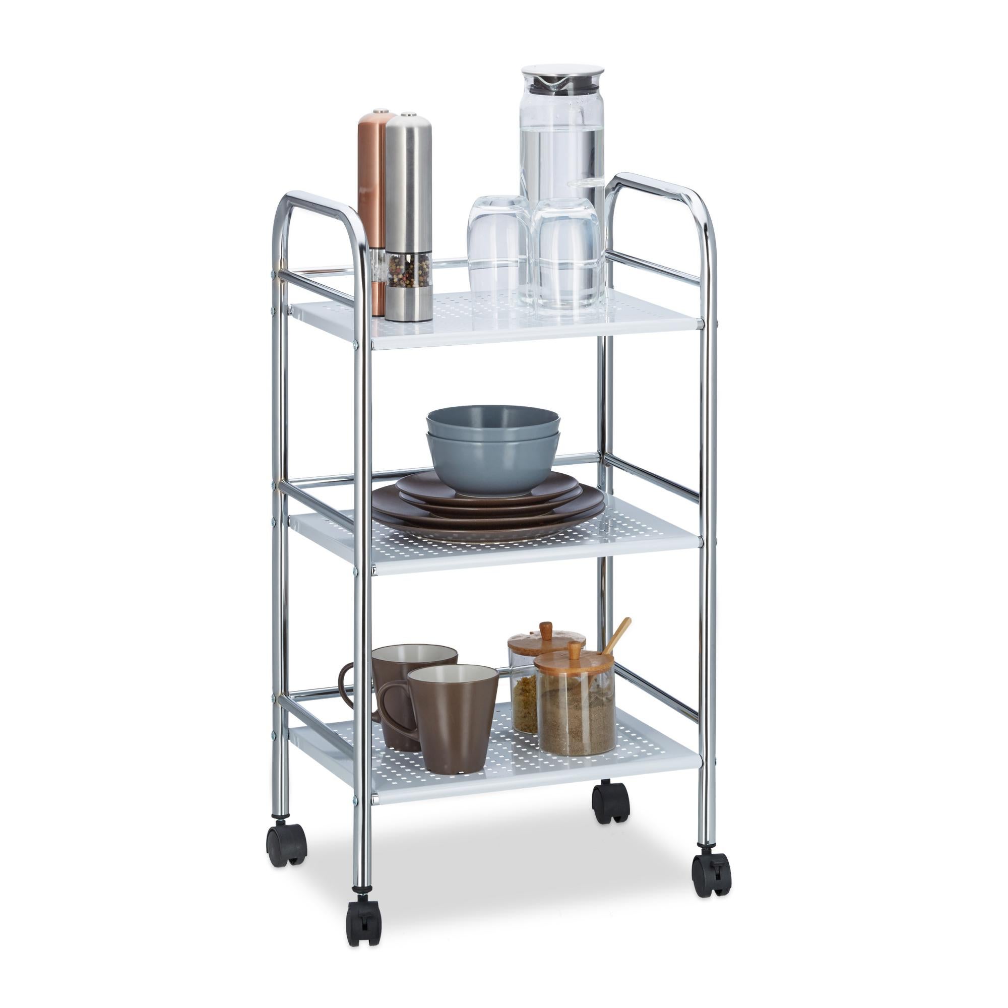 Carrello Portatutto Cucina HWC-C64 In Metallo Nero – 3 Ceste, 4 Ruote, Altezza Regolabile – 35x44x88 Cm