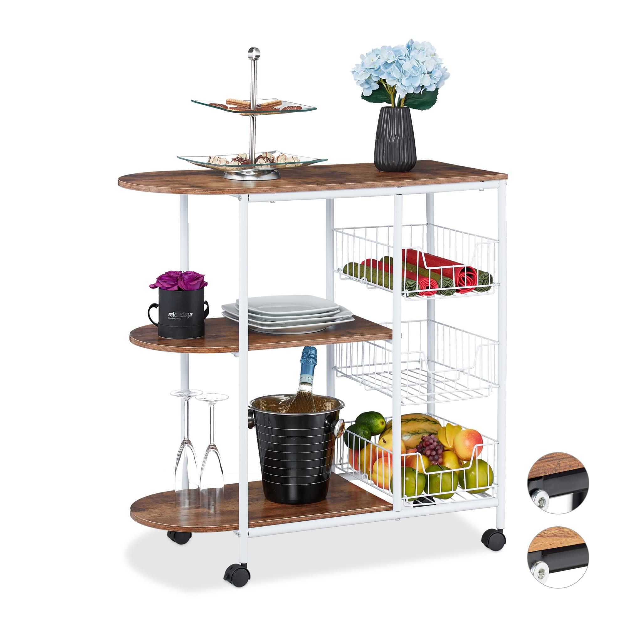 Carrello Da Cucina Multiuso Relaxdays Con Ruote - 3 Ripiani, Acciaio Bianco, H86xL38xP39 Cm