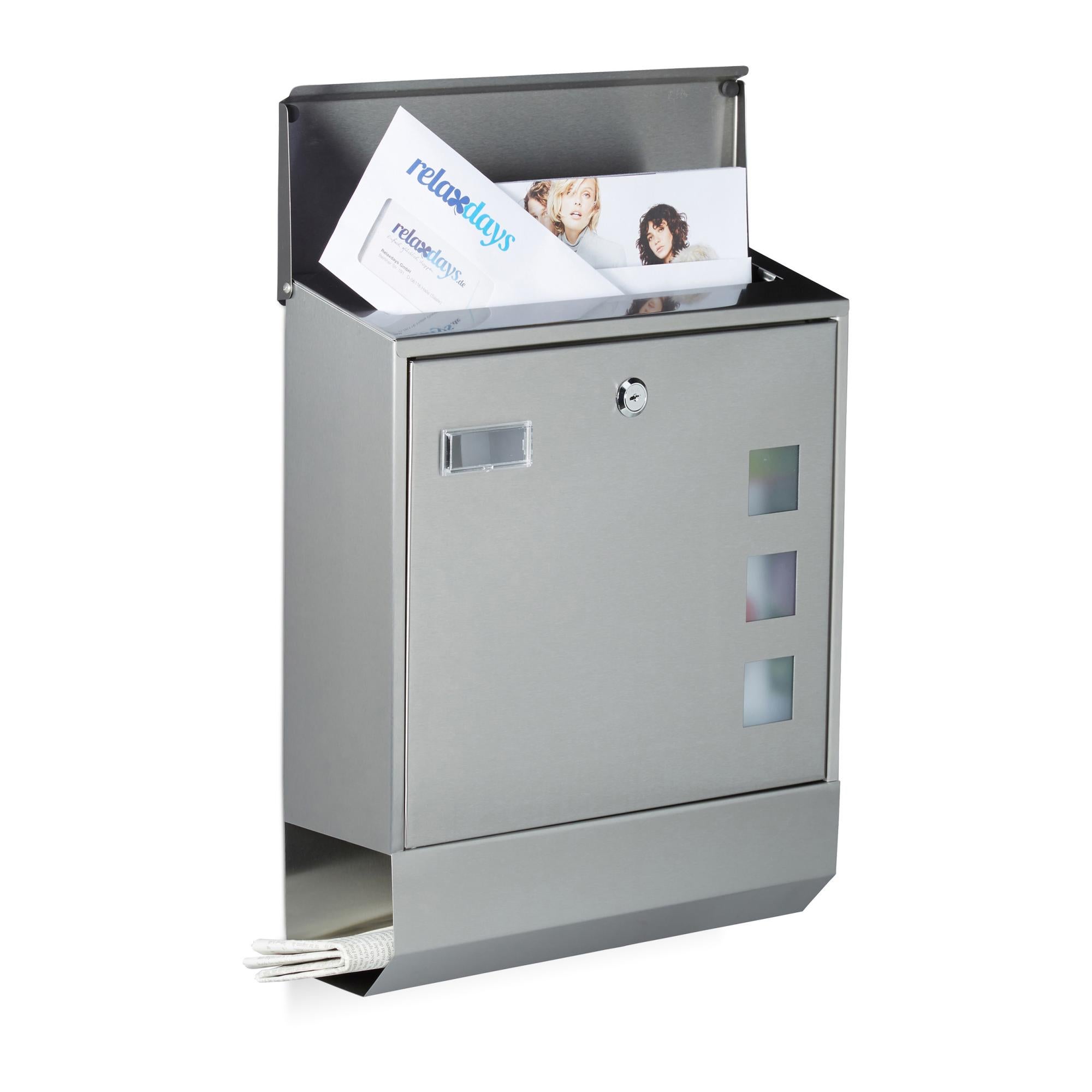 Relaxdays Mensola Portachiavi Da Parete Con 6 Ganci E Ripiano Per Posta, Acciaio Inox Argentato, 7x24,5x5 Cm