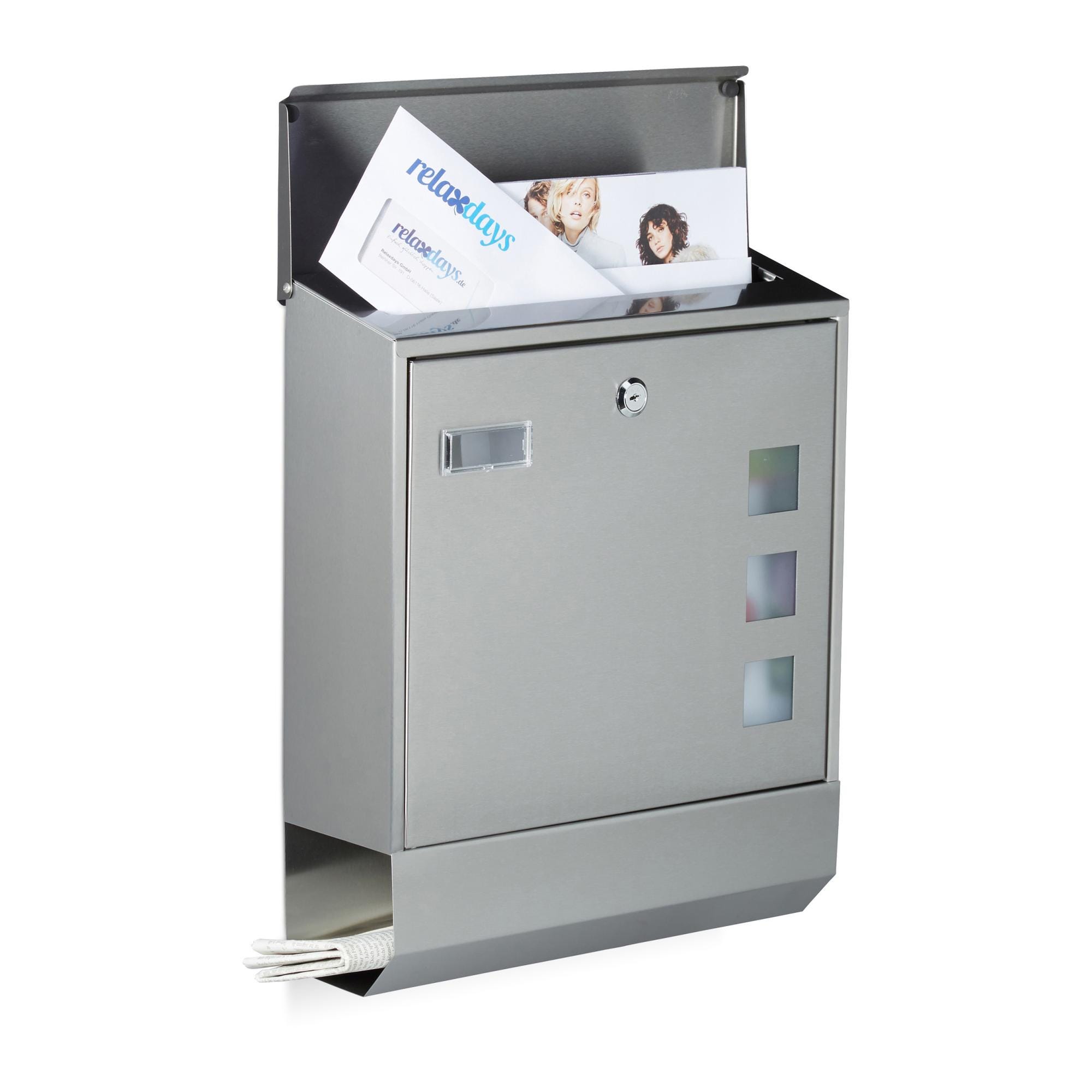 Relaxdays Mensola Portachiavi Da Parete Con 6 Ganci E Ripiano Per Posta, Acciaio Inox Argentato, 7x24,5x5 Cm