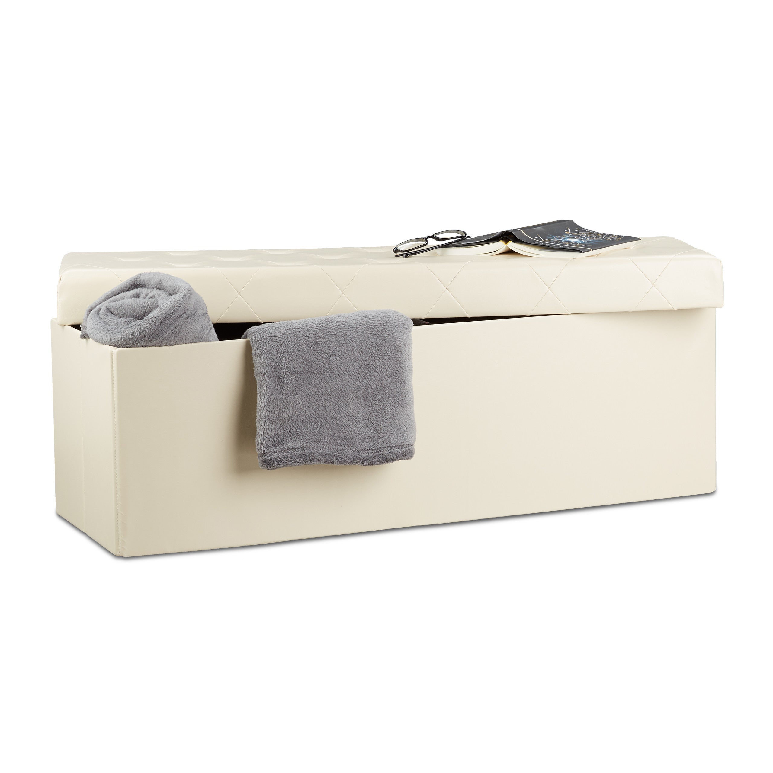 Bianco Pieghevole Relaxdays Pouf Pieghevole HxLxP 114 x 38 x 38 cm poggiapiedi Panca con Contenitore 