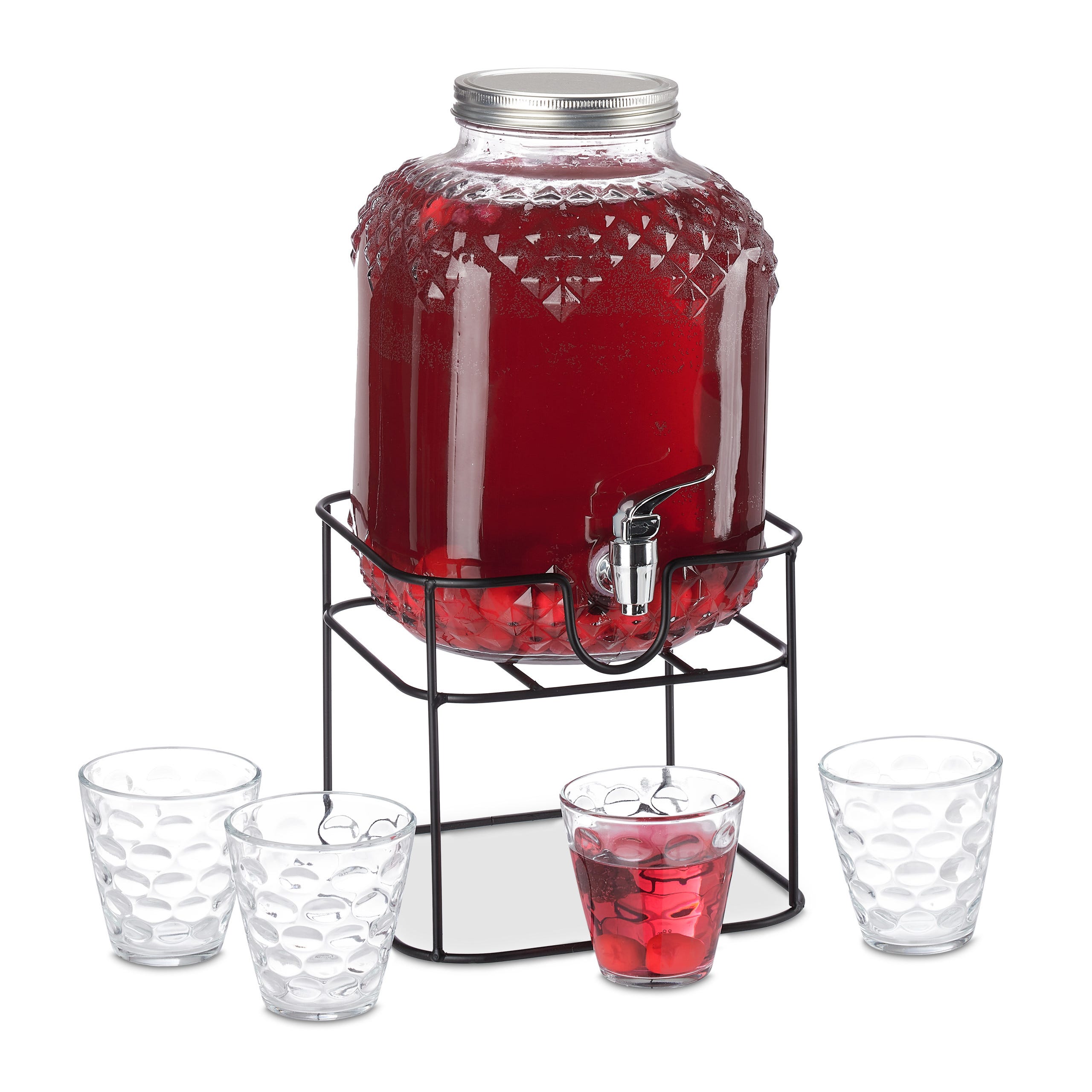 Distributeur de boisson 8 L, lot de 2, limonade, carafe verre robinet,  retro vintage, fontaine, transparent