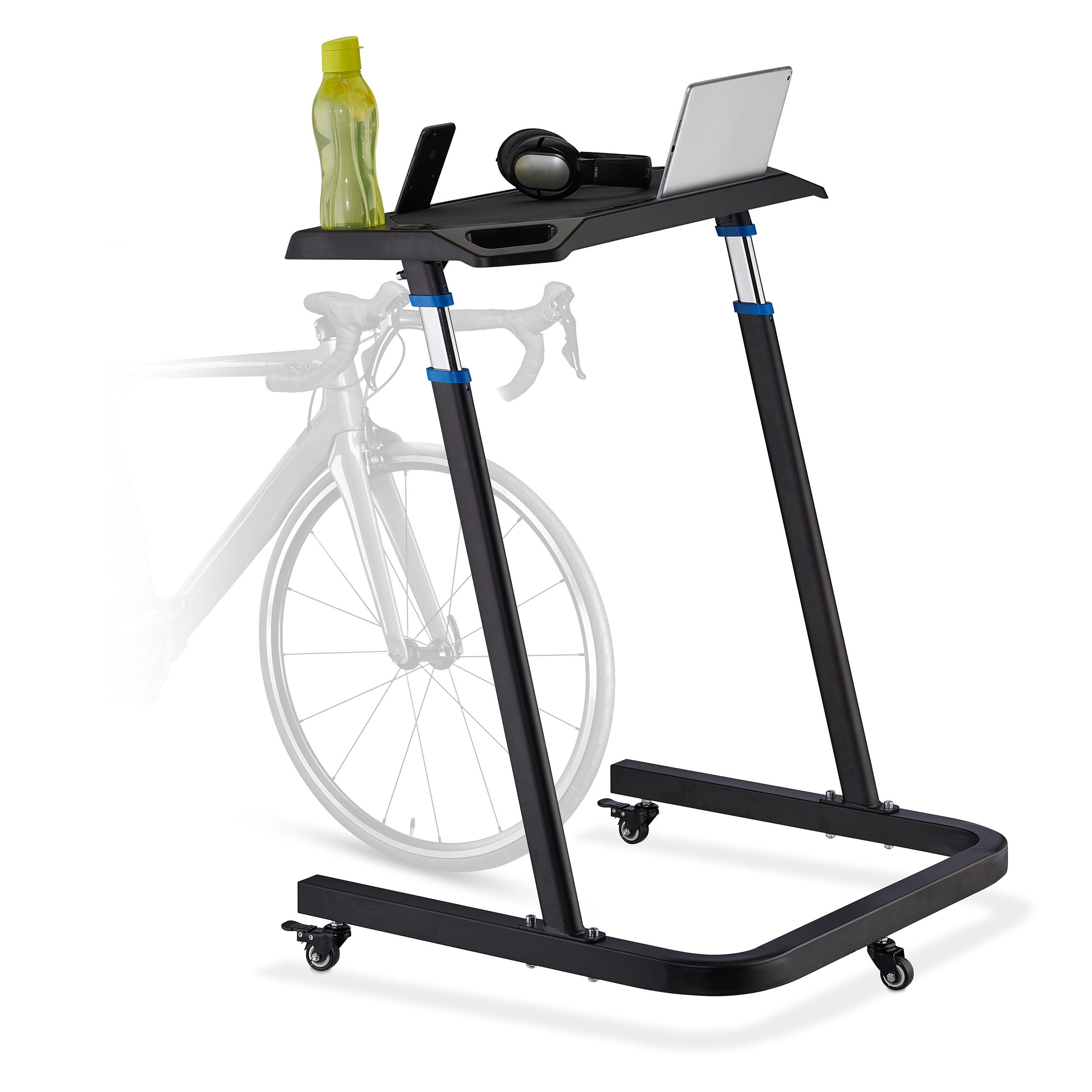 Relaxdays Pupitre multifonctionnel réglable en hauteur, laptop sur roues,  vélo à tablette, hauteur: 87-135 cm, noir.