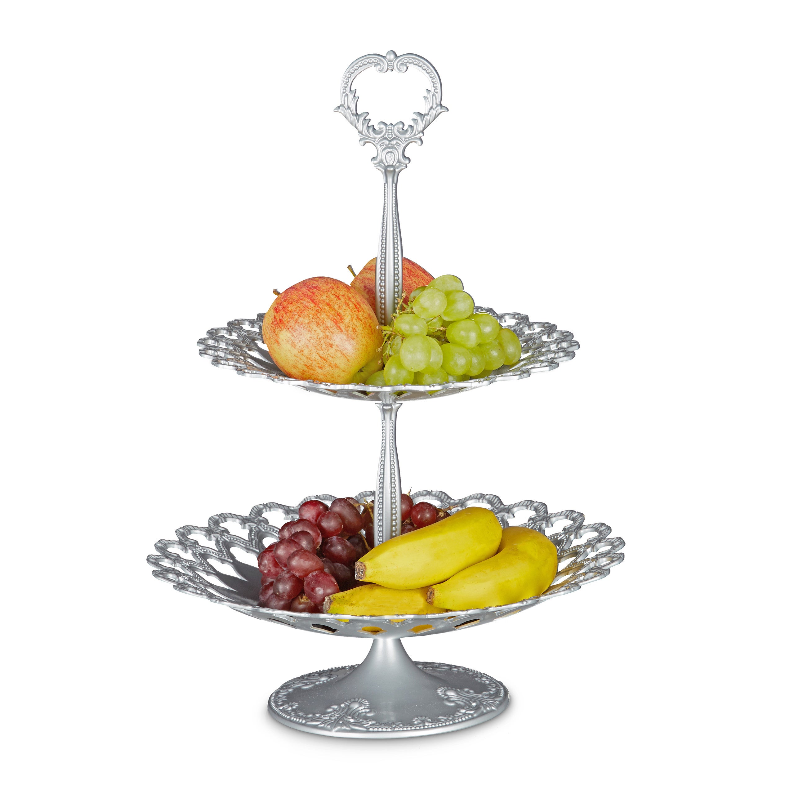 blanc 44 x 31 x 31 cm Relaxdays Serviteur à gâteaux présentoir à fruits étagère en aluminium avec poignée 2 étages service fruit dessert amuse-gueule apéritif métal 