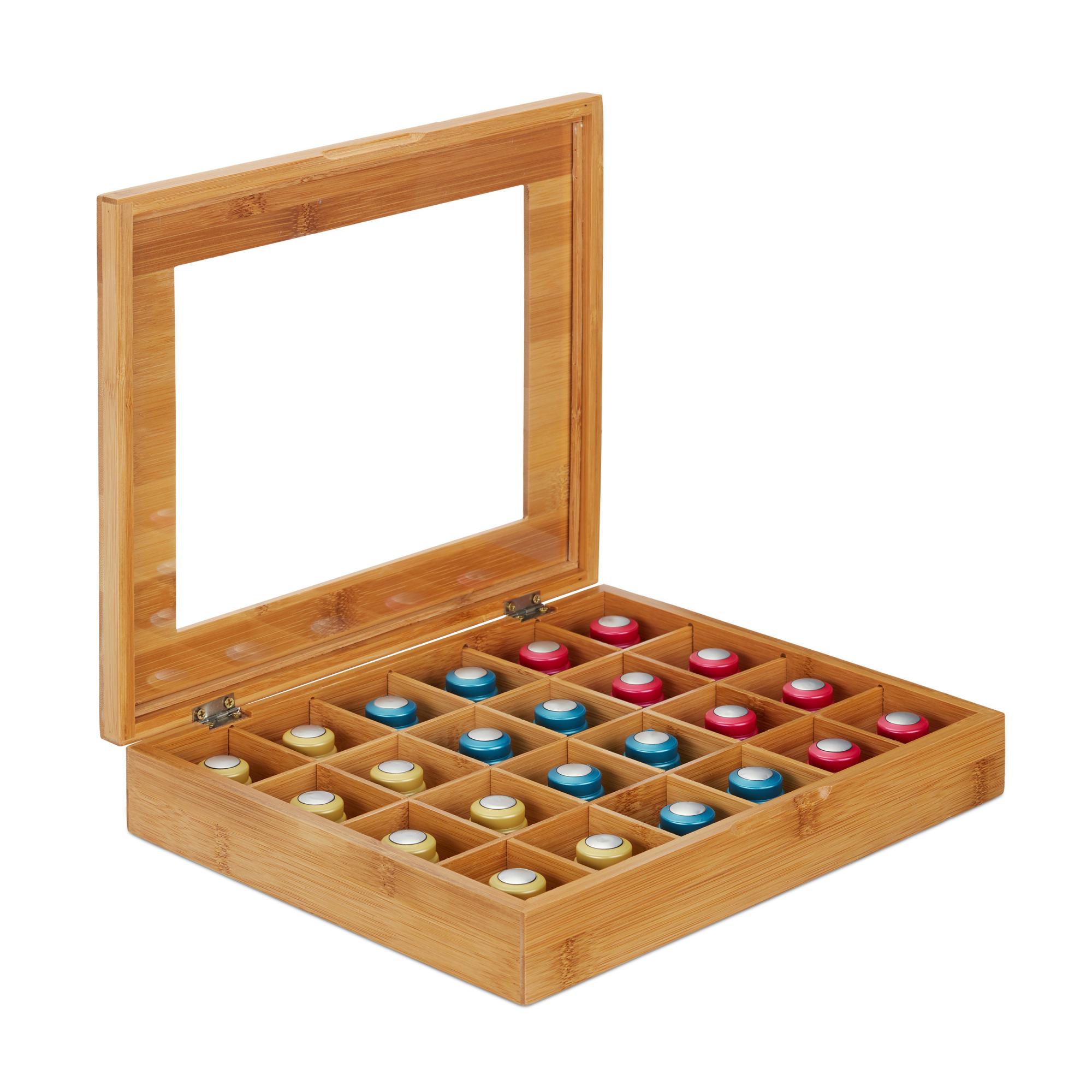 Organizer Per Caffè In Bambù Con Piano In Vetro Nero - Porta Capsule, 30x30x10 Cm, 4 Scomparti