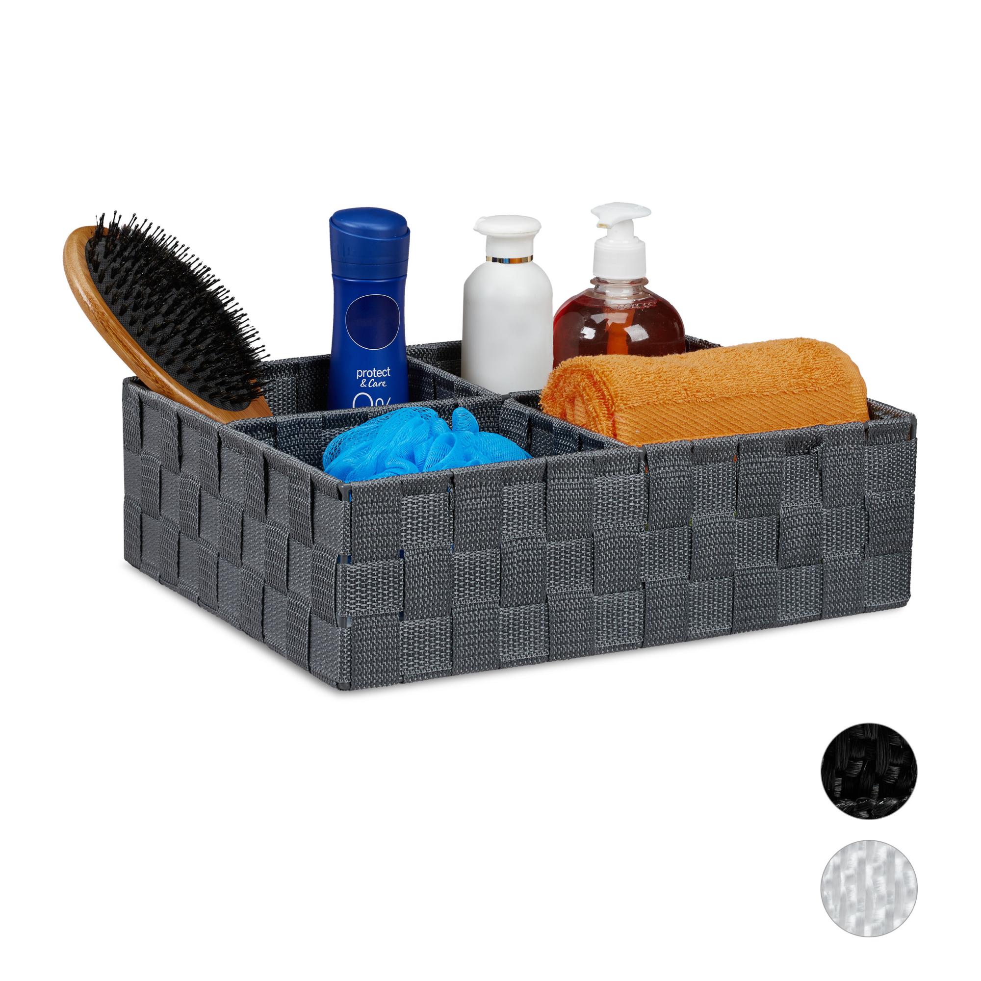 Corbeille De Rangement Gris 10x32x21 Cm Avec 3 Compartiments - Pour Salle De Bain Ou Maison