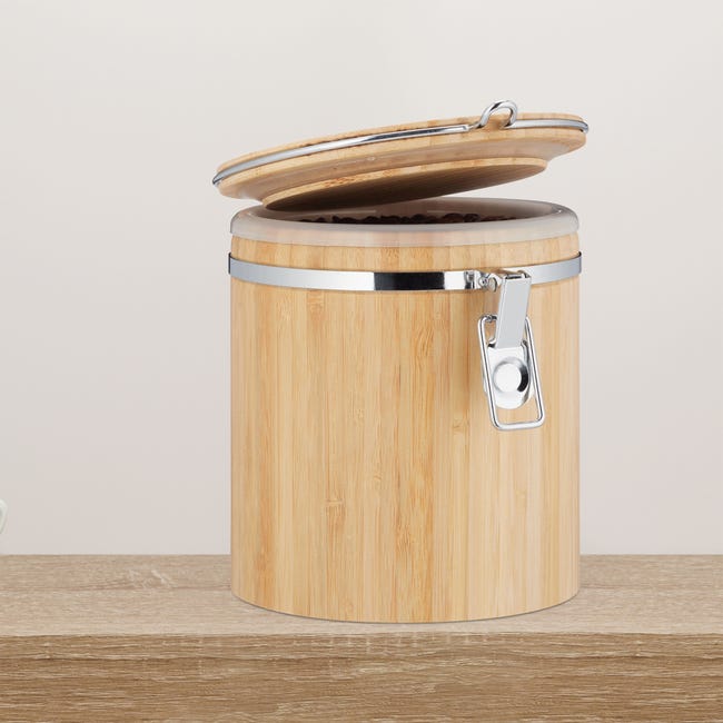 Relaxdays boîte à café en bambou, avec couvercle, Pot intérieur, fermeture  mécanique, hermétique, HxD: 15x14 cm, naturel