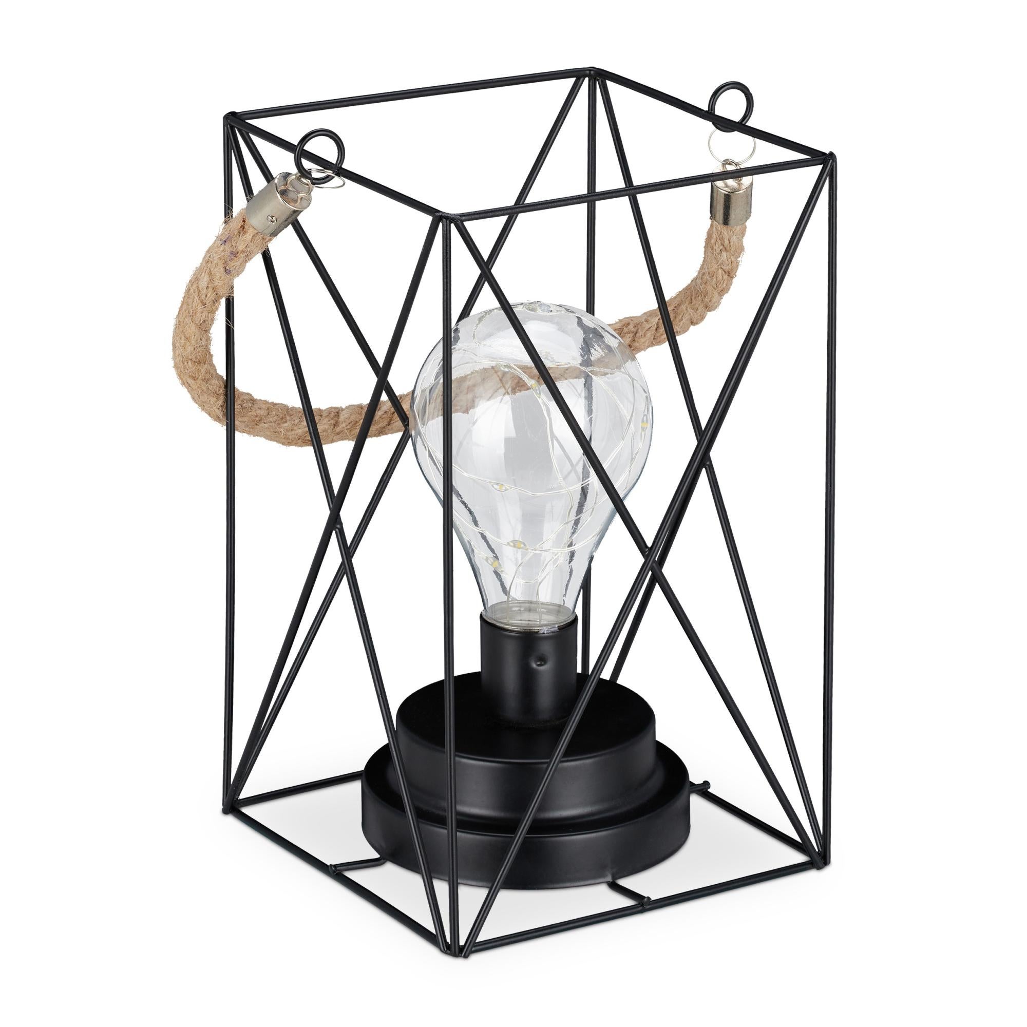 Lampe de table à cage en métal Lampe sans fil à piles avec ampoule