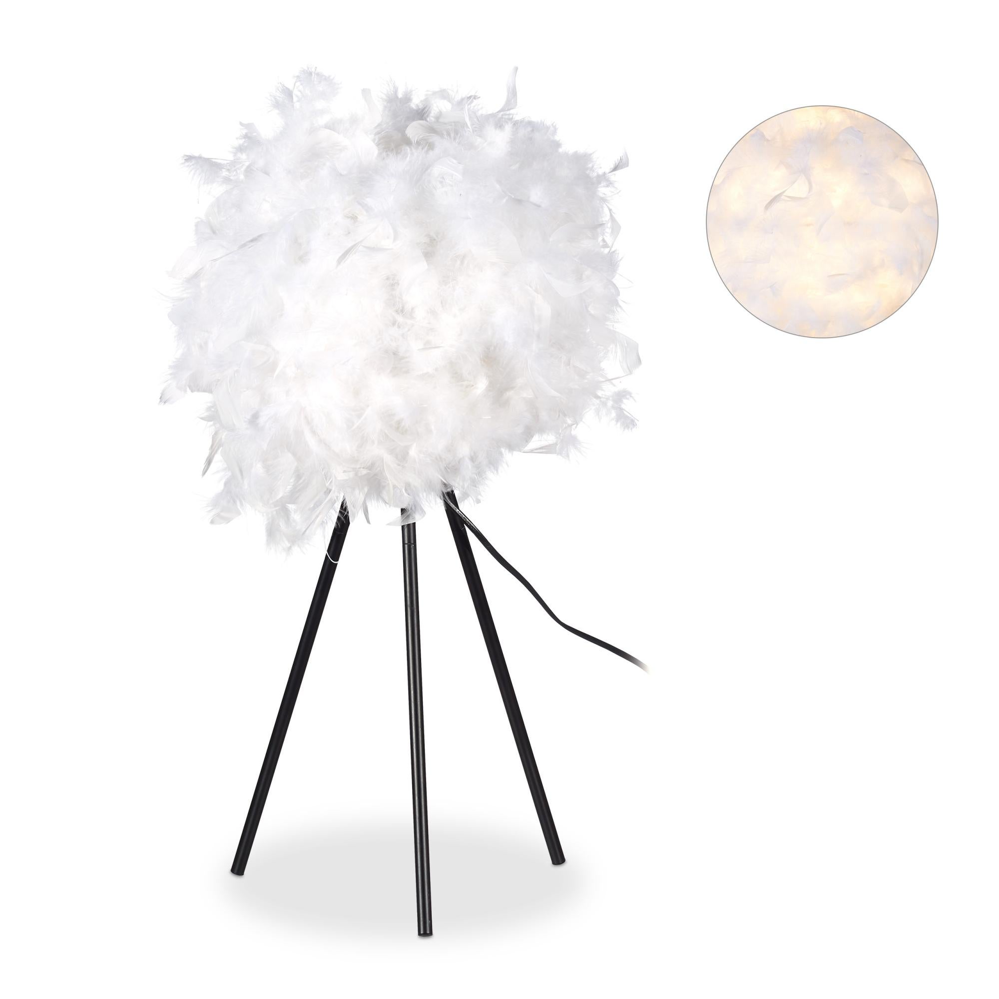 Relaxdays Lampadaire plumes blanches, Lampe sur pied trépied salon