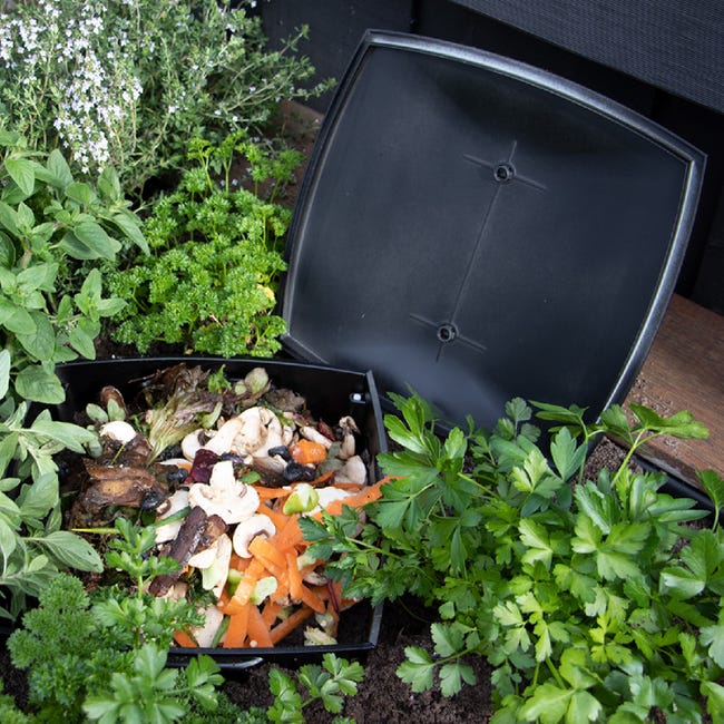 Composteur de Jardin 17 L - Bac a Compost pour Dechets organiques - Sceau  Exterieur avec Couvercle - Fabrication Engrais Naturel - 35 x 28 x 28 cm