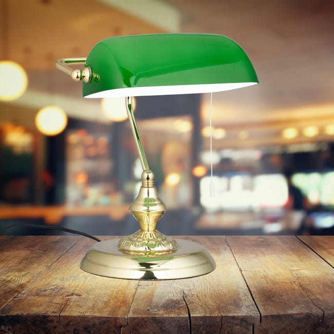 Lampe de bureau lampe de banquier lampe de table vieux laiton verre lampe  de lecture verte