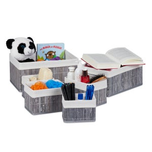 Relaxdays Contenitore Portaoggetti in Stoffa, Cesta Giochi Bambini  Pieghevole con Bordo in Bambù & Manici, Box, Grigio