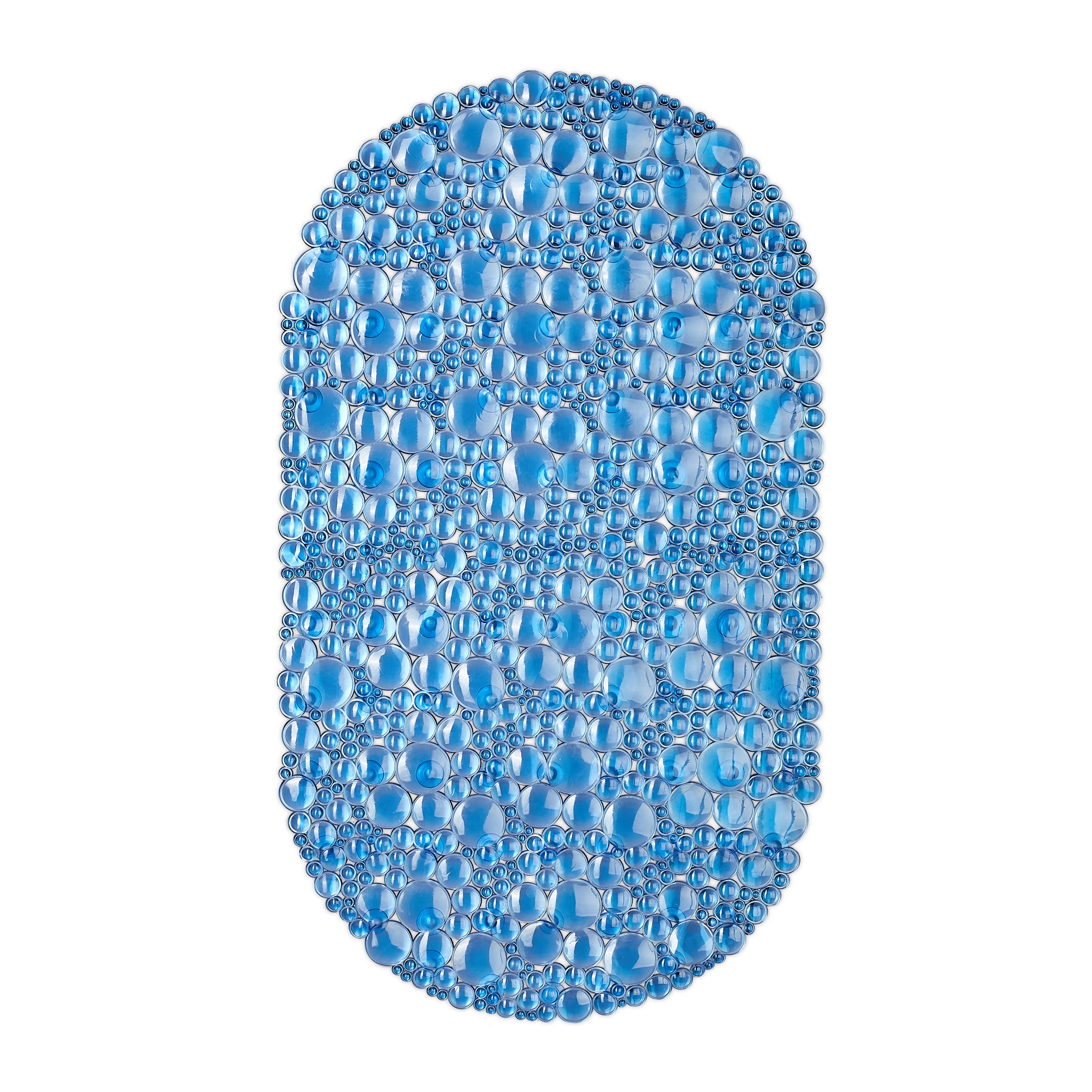 Relaxdays Tappetino Vasca da Bagno, Ovale, LxP: 68 x 38 cm, Massaggiante,  Antiscivolo con Ventose, Lavabile, Blu