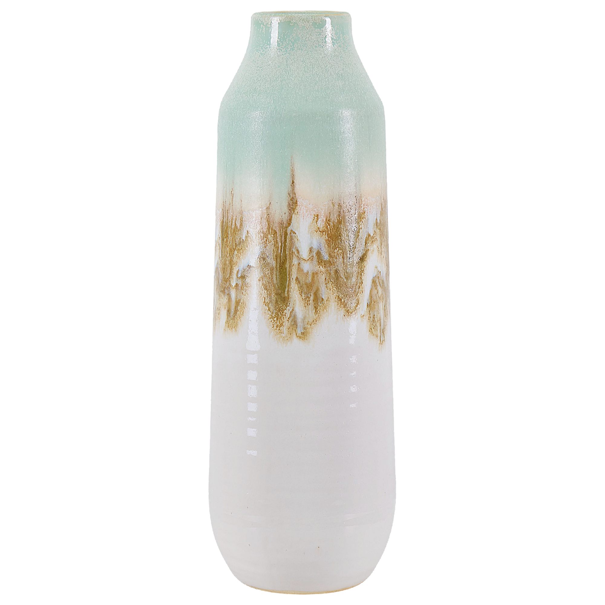 Vaso In Gres Porcellanato Bianco E Blu, Motivo Floreale, Altezza 22 Cm, Fatto A Mano