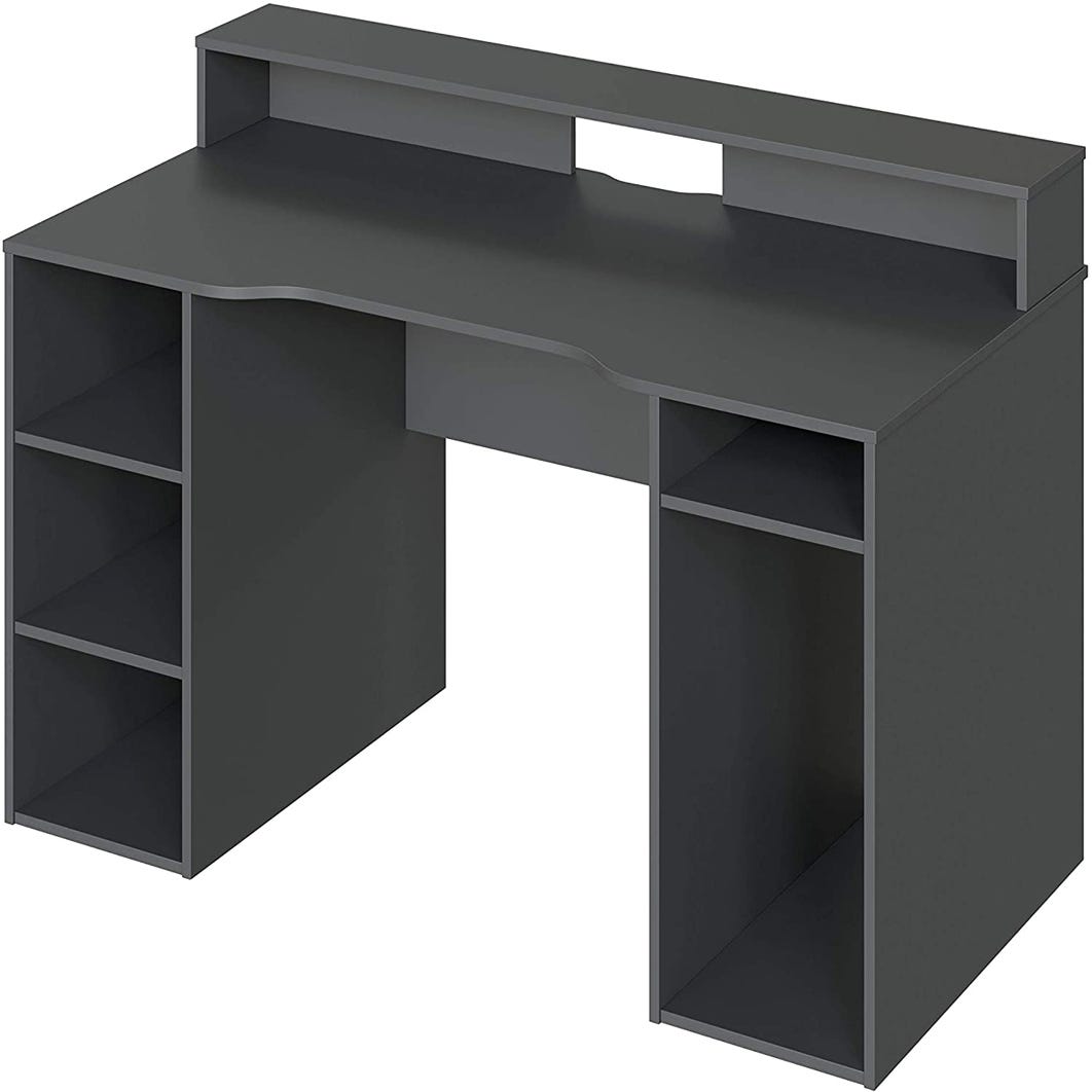 Meuble de bureau gaming en bois MDF coloris noir - Longueur 160 x Hauteur  92 x Profondeur 70 cm