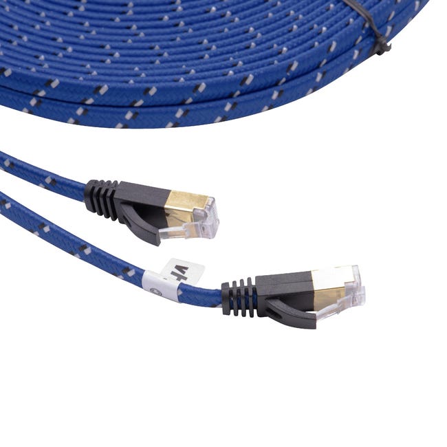 Vhbw câble de réseau câble LAN Cat7 1,8m bleu câble plat