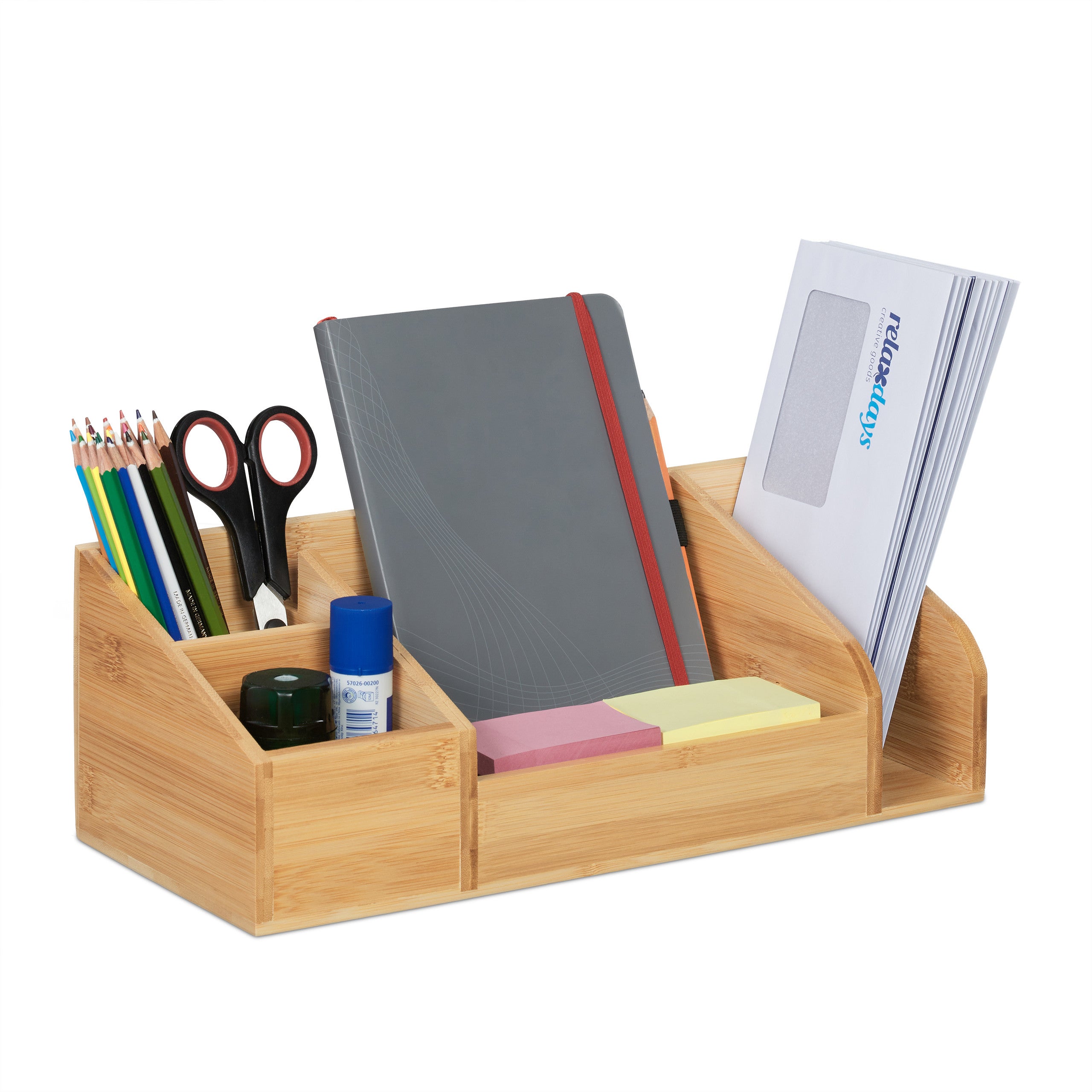 Relaxdays Organiseur de bureau, porte-crayon 3 compartiments, effet marbre,  H x L x P : 11 x 20 x 9 cm, rangement, blanc