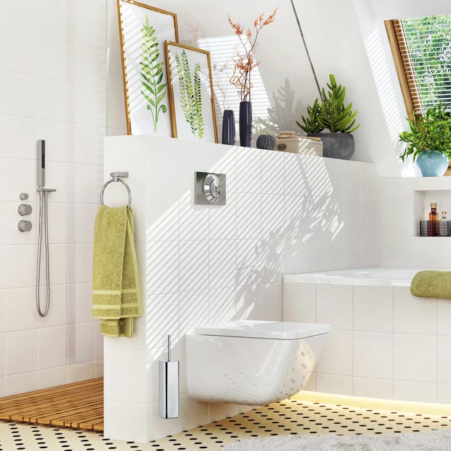 Relaxdays Porte brosse WC, porte-brosse toilettes bambou rond salle de bain  support brosse HxD: 37,5 x 10,5 cm, nature