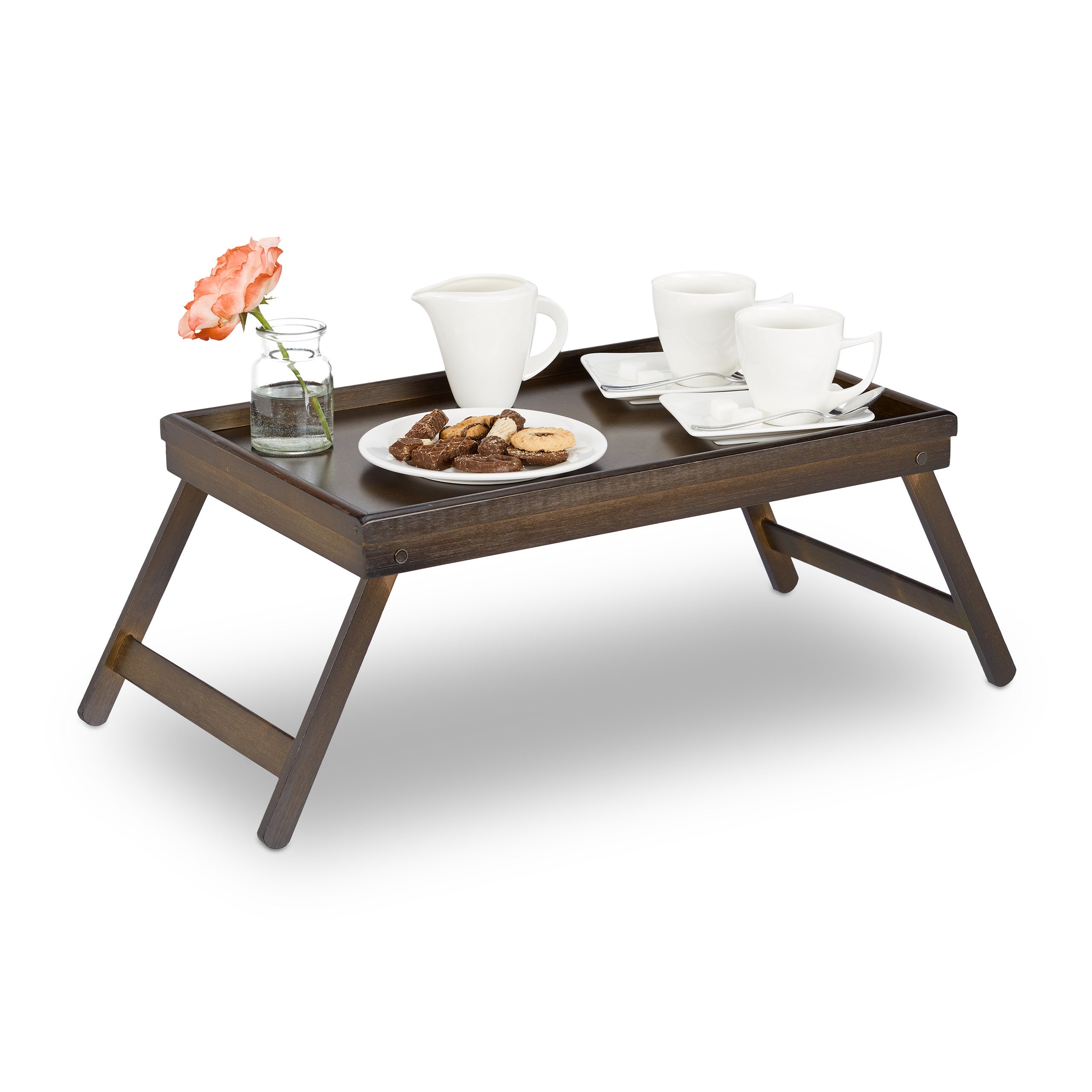 Relaxdays Plateau de Lit petite table de petit-déjeuner en bambou plateau  de service pieds pliants pliables en bois avec tablette en plastique,  nature