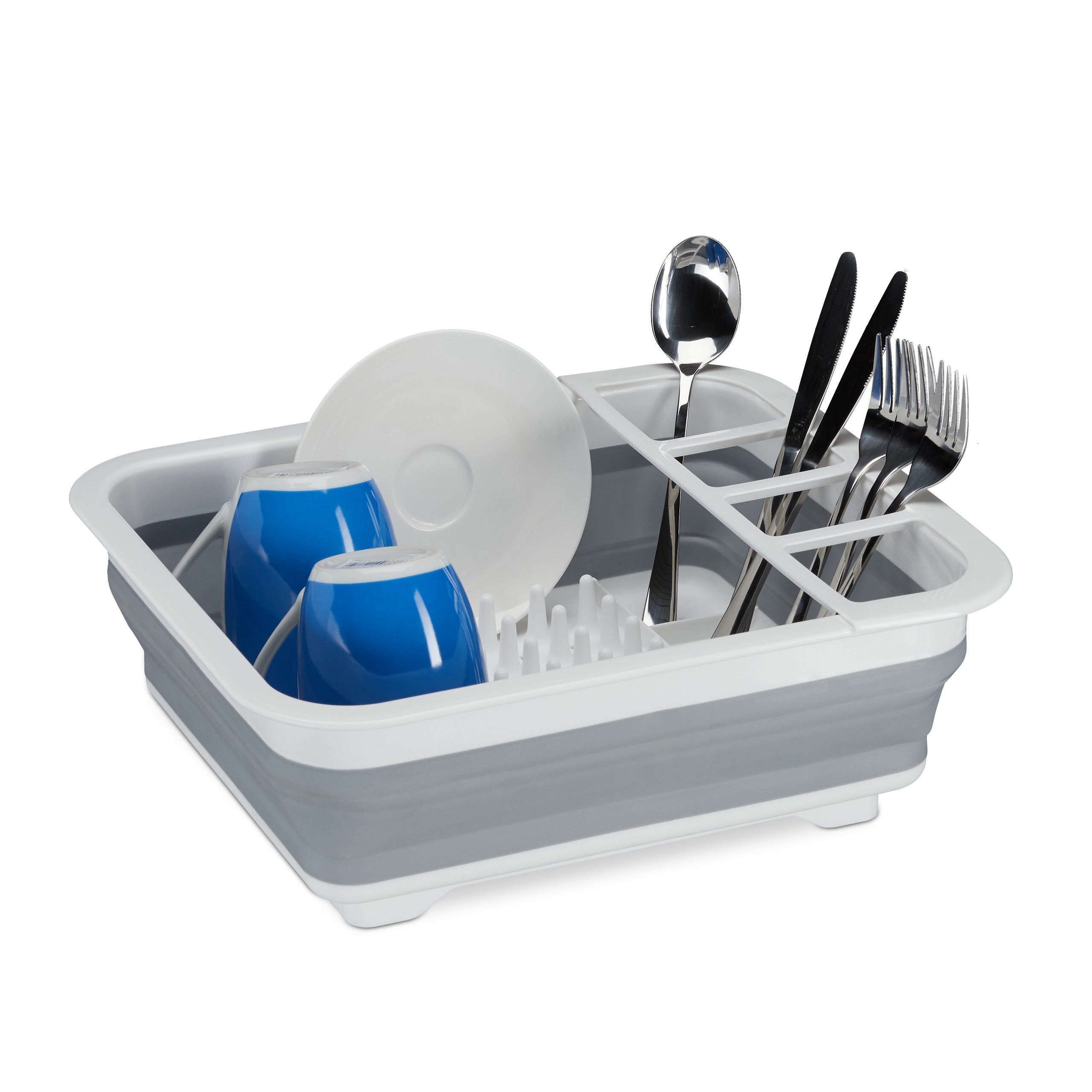 Relaxdays Égouttoir pliable, vaisselle porte-couverts pliant, évier  cuisine, camping plastique silicone, blanc gris