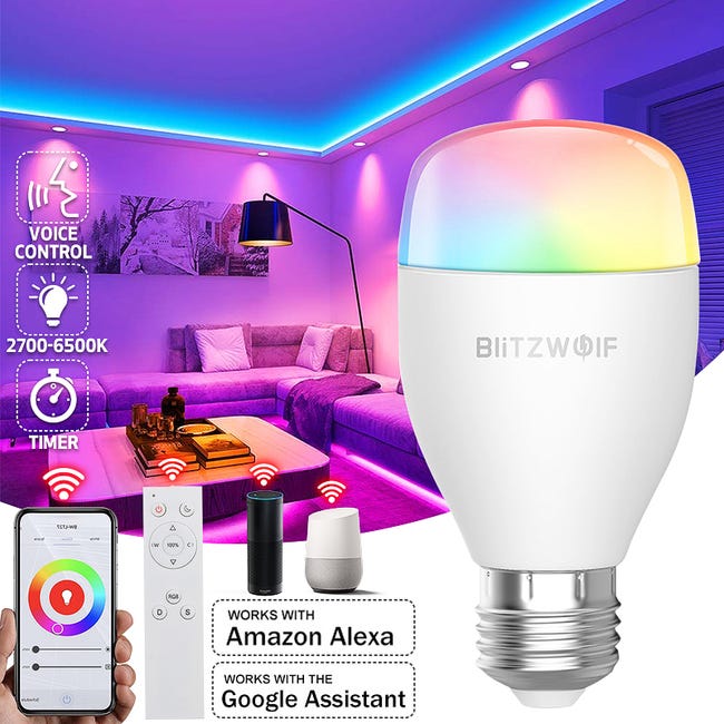 Ampoule connectée LED Ampoule Intelligente RGB 2700K-6500K Polychromes E27  9W WIFI Bluetooth Alexa/Google Home