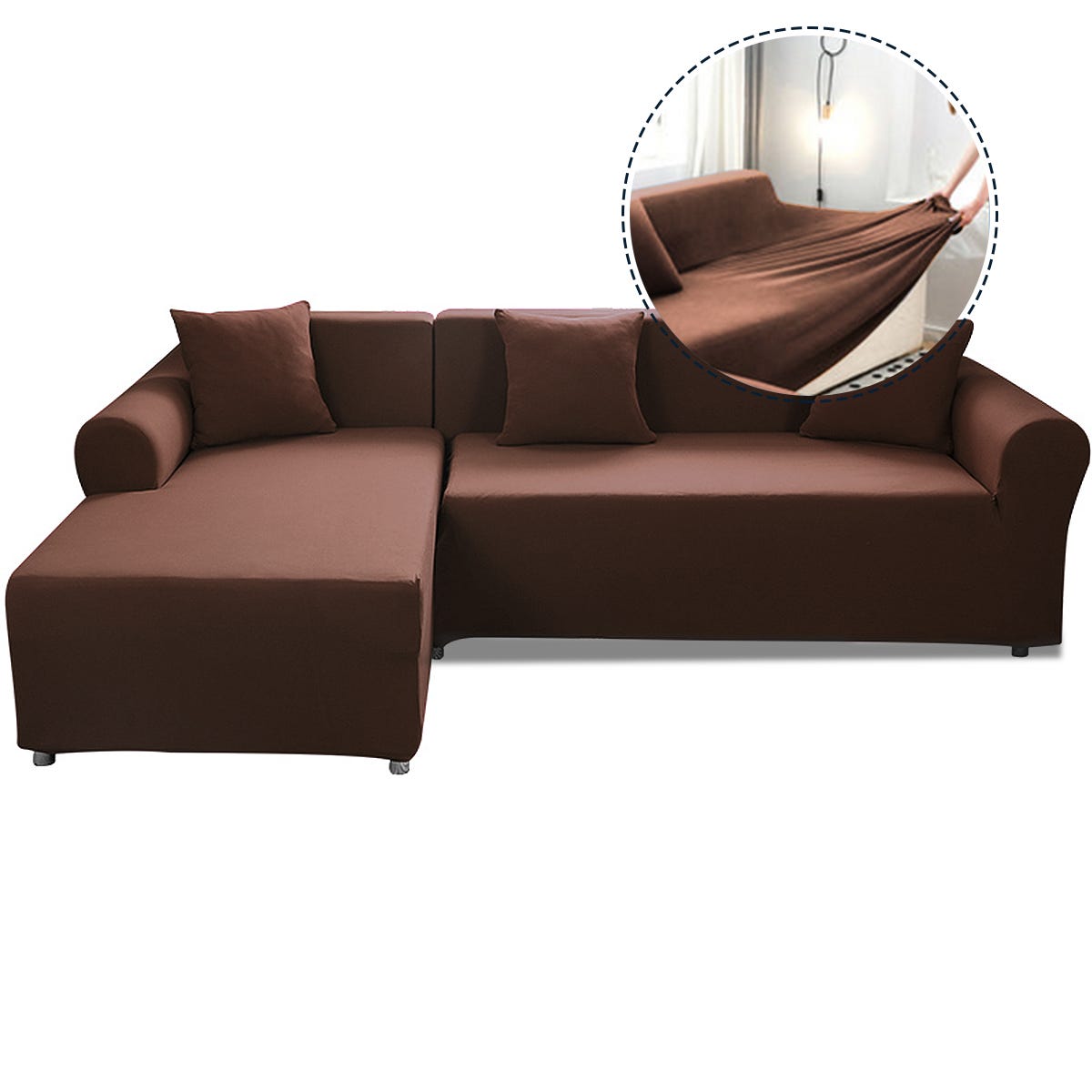 Housse de protection meuble canapé et 2 coussin polyester café