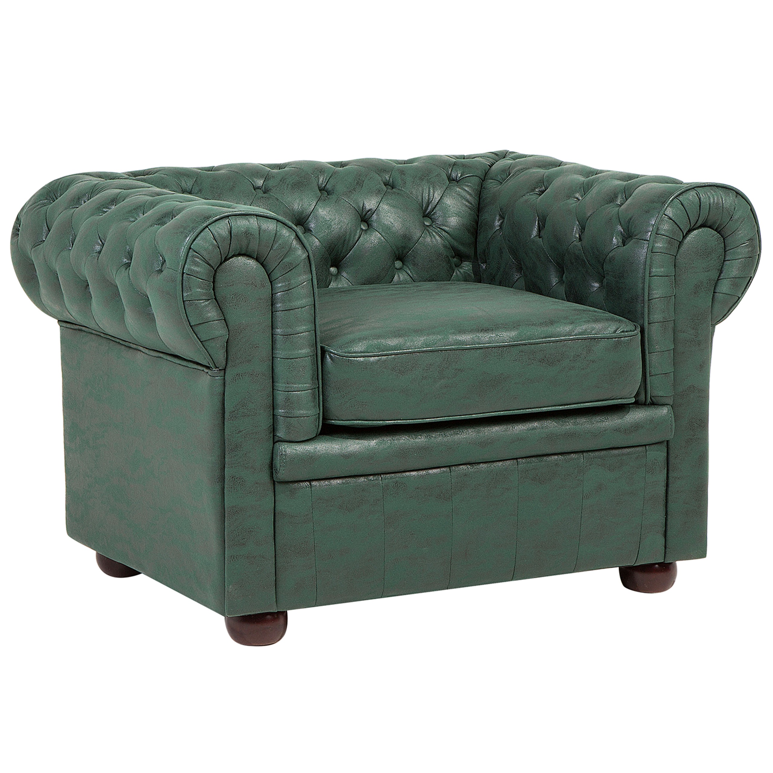 Beliani sillón de piel sintética verde chesterfield